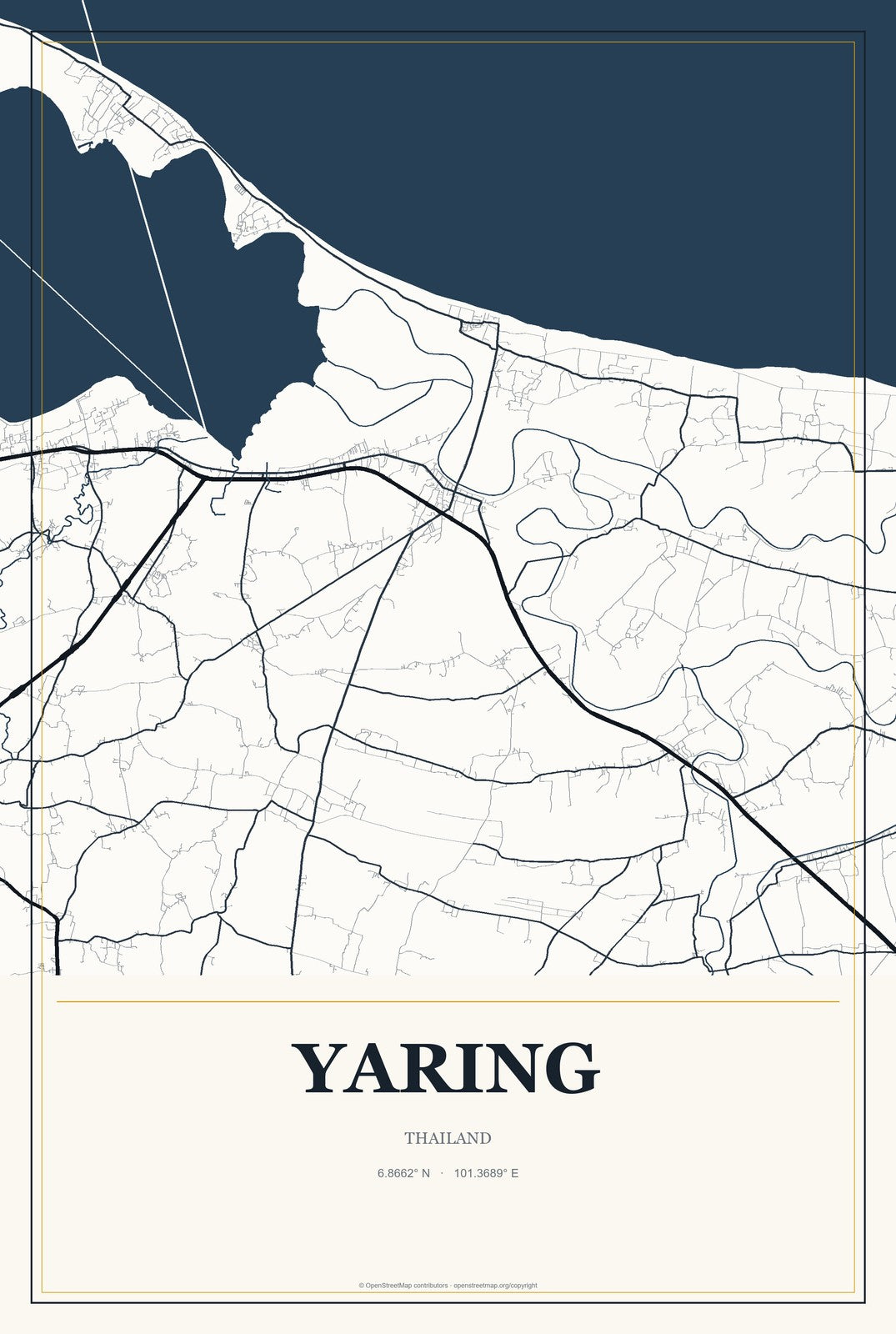 Yaring, Thailand City Map Aluminum Sign in Citrine Modern style