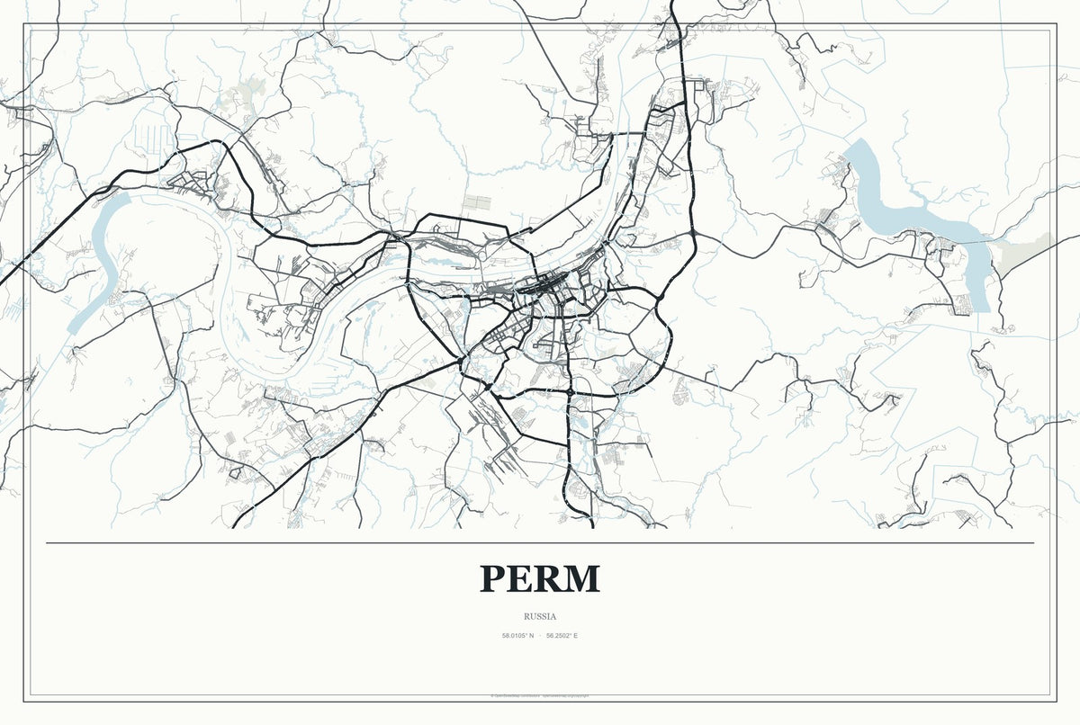 Perm, Russia City Map Aluminum Sign in Gallery Air style