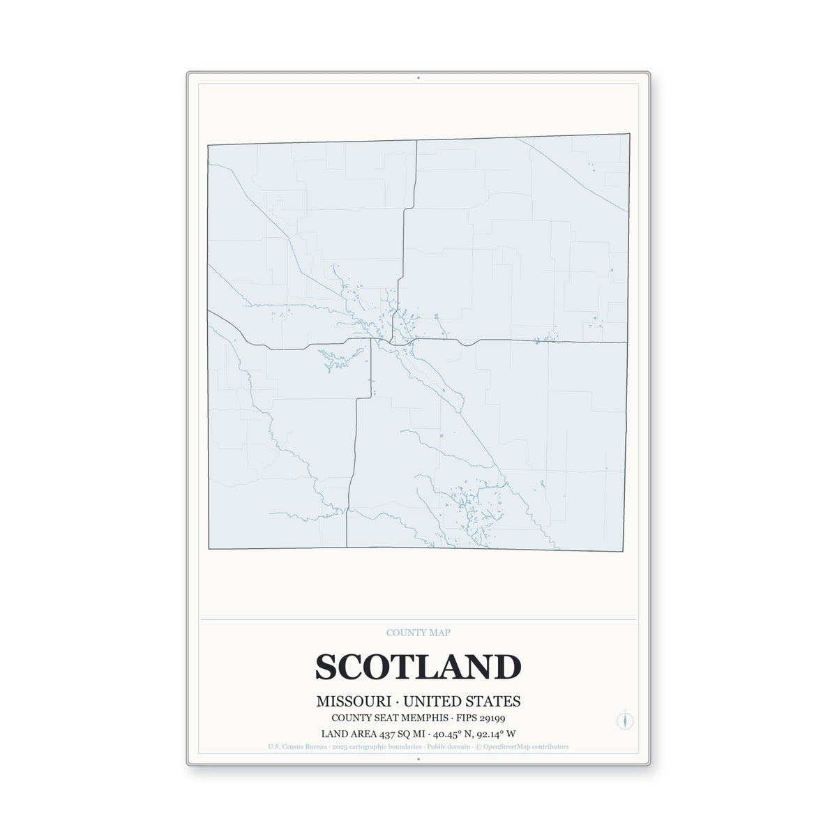 Scotland County, Missouri Map Aluminum Sign in Gallery Air style