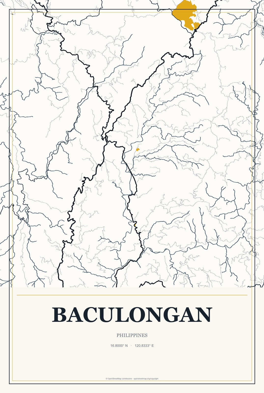 Baculongan, Philippines City Map Aluminum Sign in Citrine Modern style