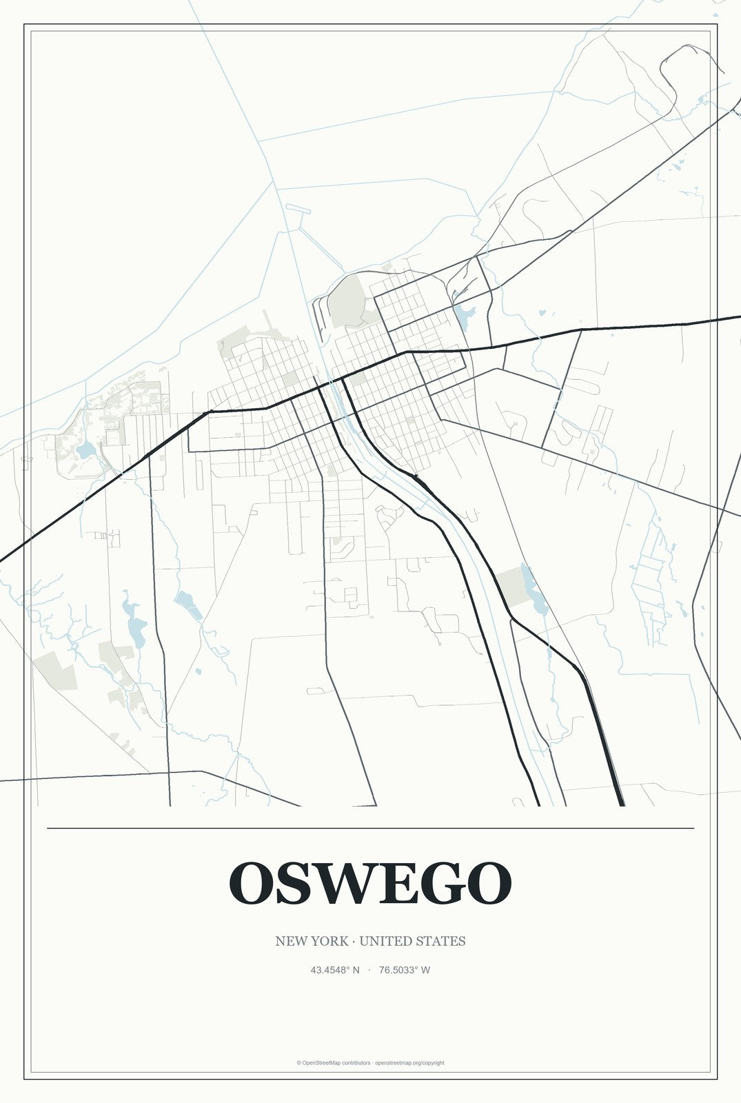 Oswego, New York City Map Aluminum Sign in Gallery Air style