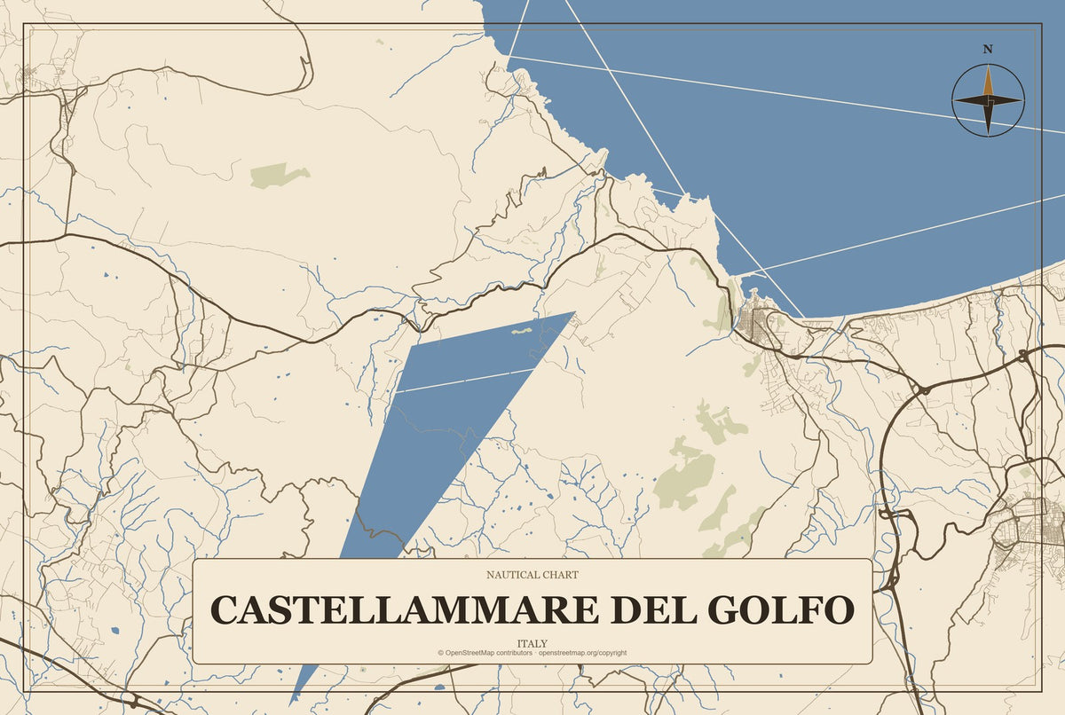 Castellammare del Golfo, Italy City Map Aluminum Sign in Heritage Nautical style