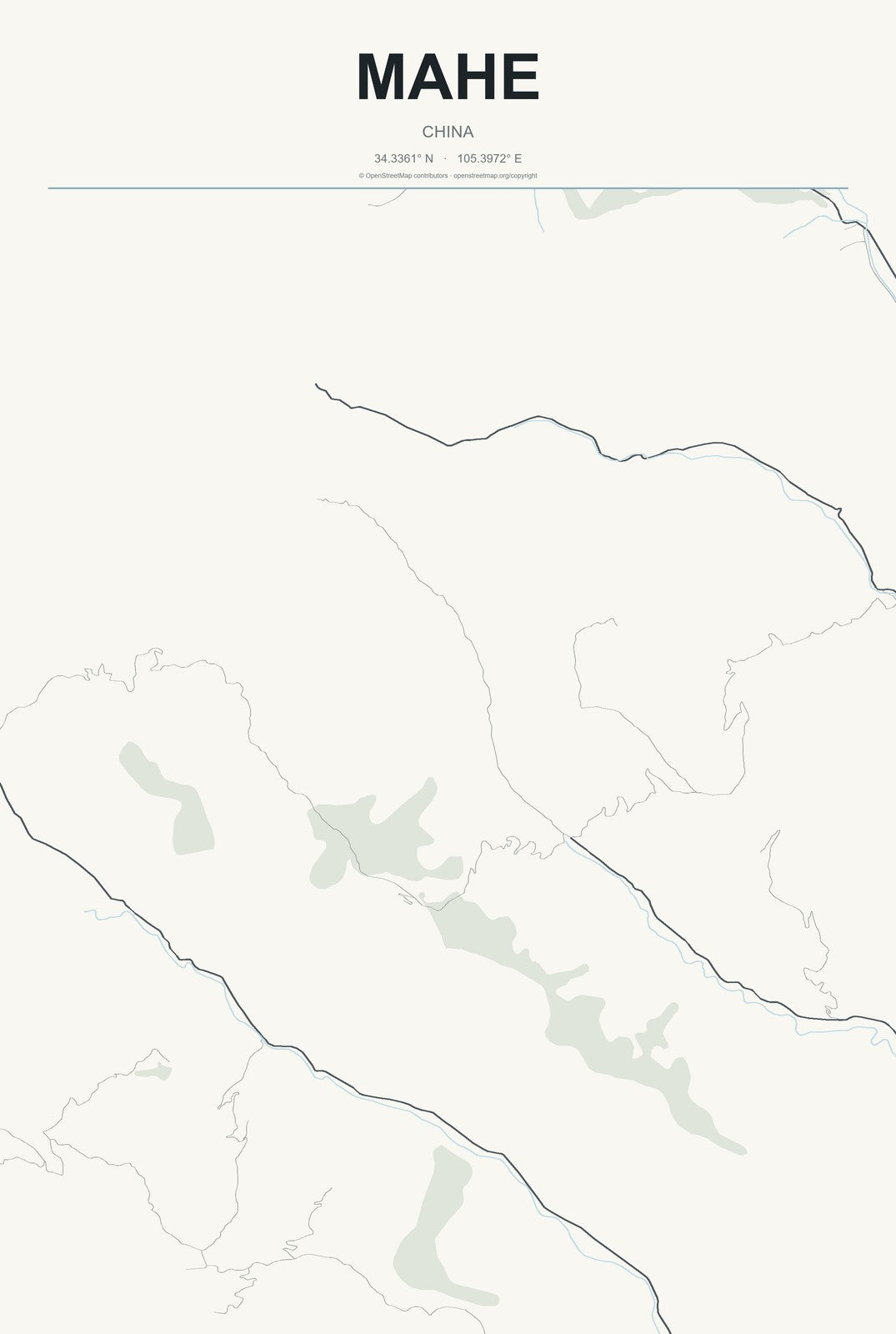 Mahe, China City Map Aluminum Sign in Headline Atlas style