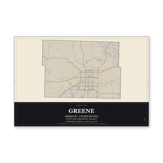 Greene County, Missouri Map Aluminum Sign in Museum Plaque style