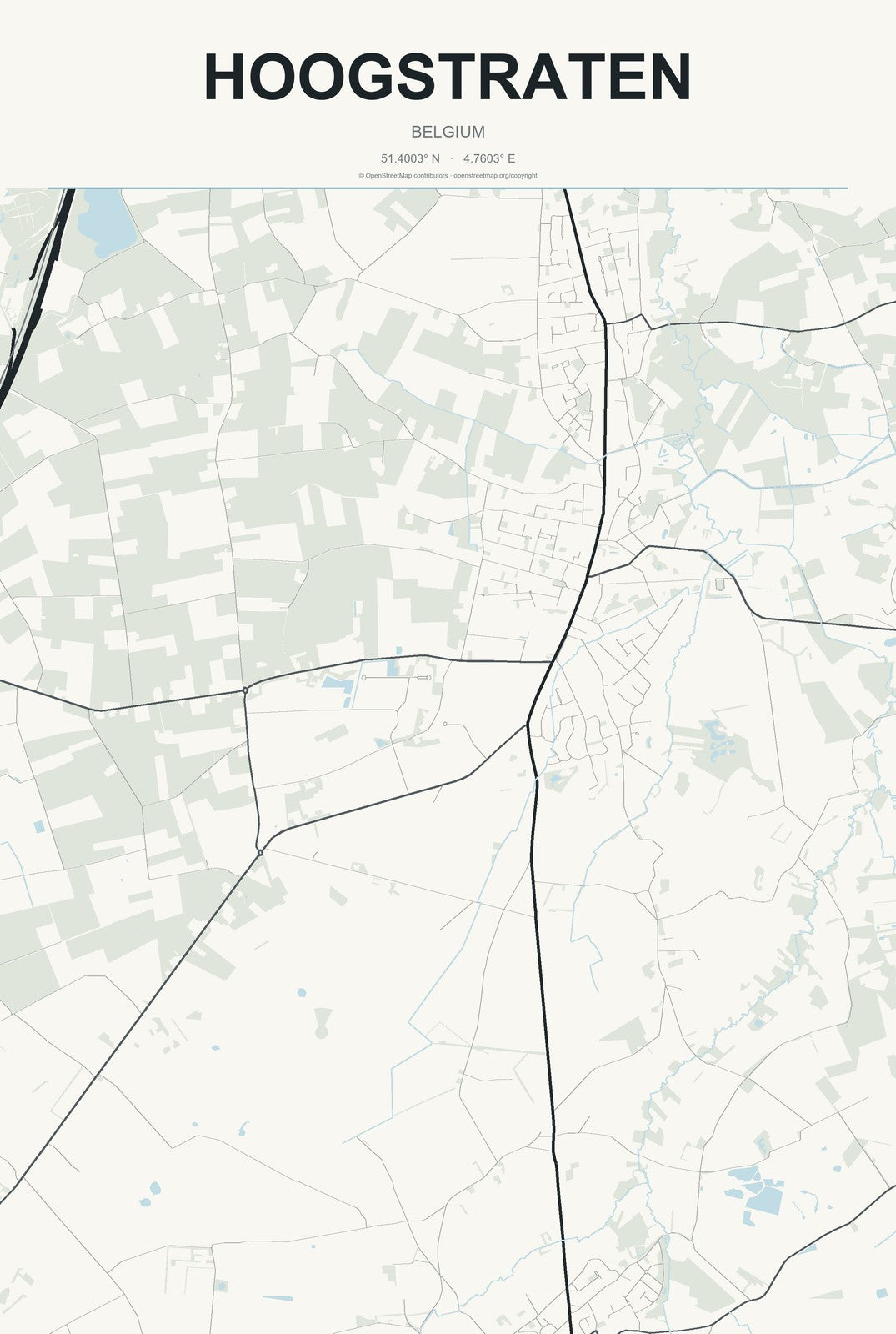 Hoogstraten, Belgium City Map Aluminum Sign in Headline Atlas style