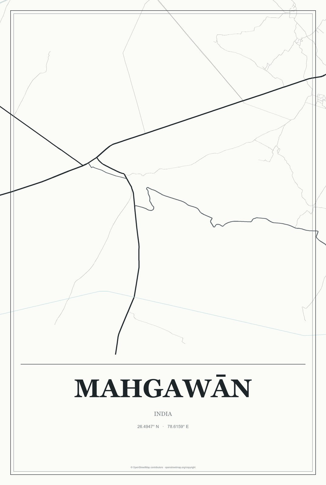 Mahgawān, India City Map Aluminum Sign in Gallery Air style
