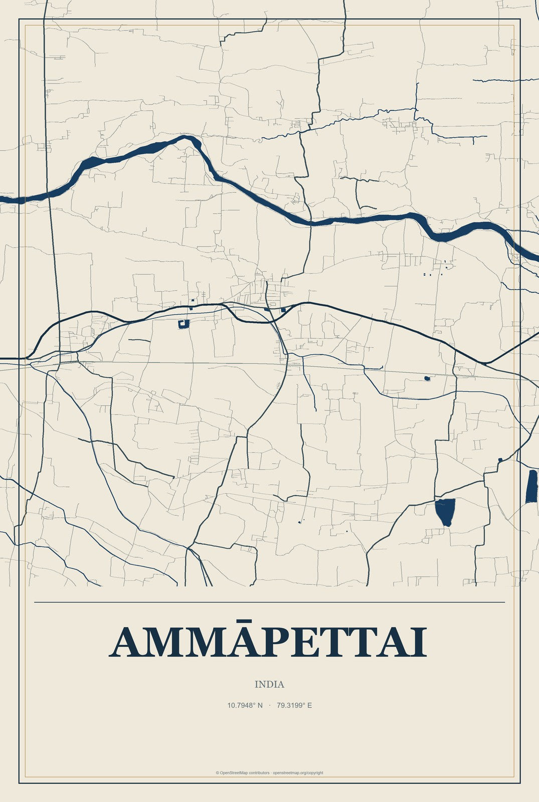 Ammāpettai, India City Map Aluminum Sign in Coastal Cutout style