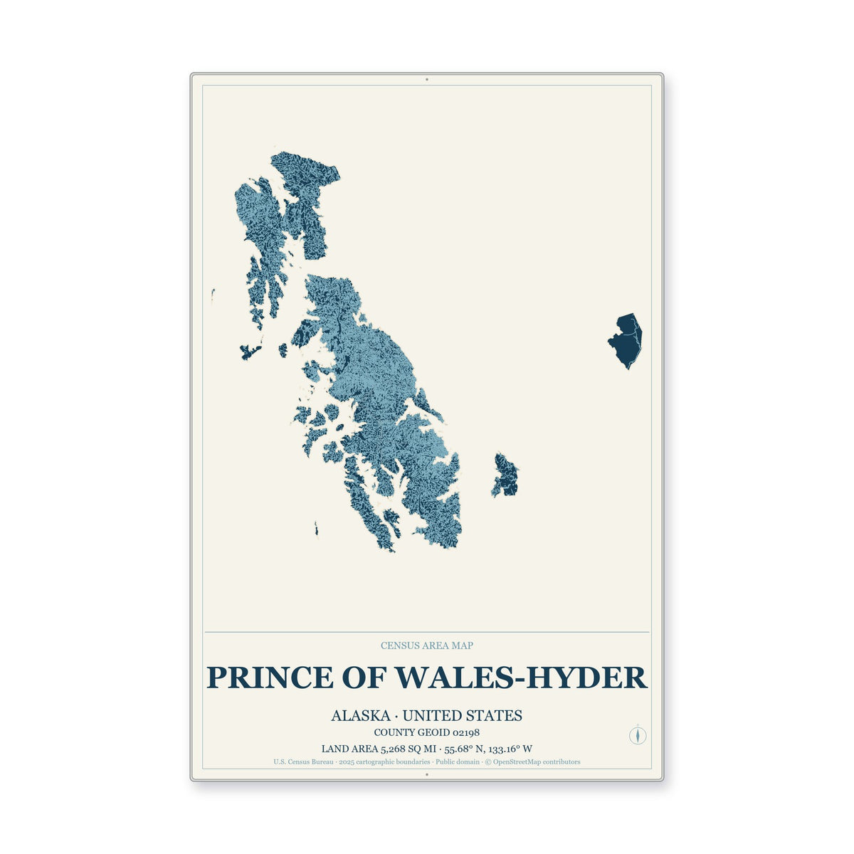 Prince of Wales-Hyder Census Area, Alaska Map Aluminum Sign in Coastal Cutout style