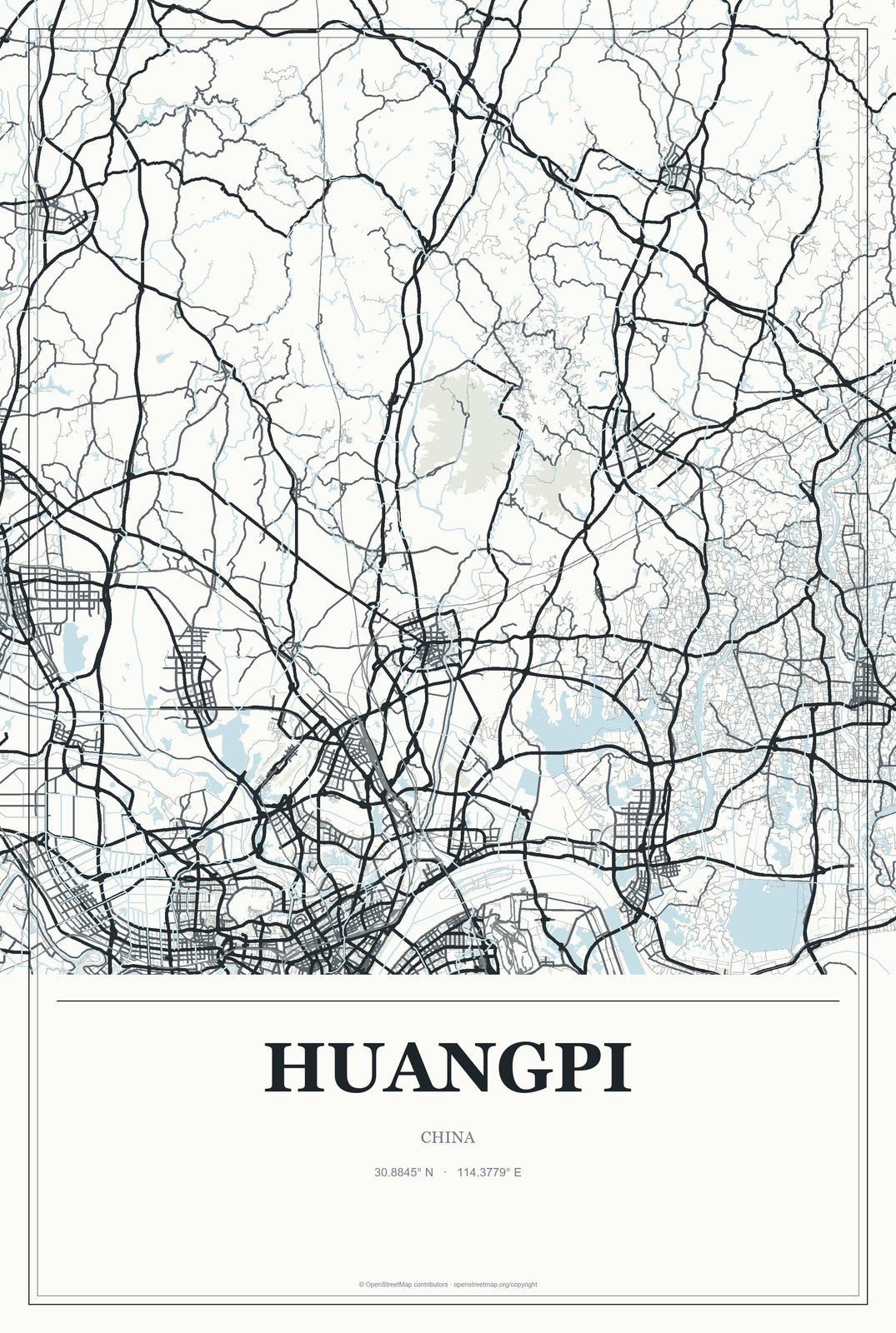 Huangpi, China City Map Aluminum Sign in Gallery Air style