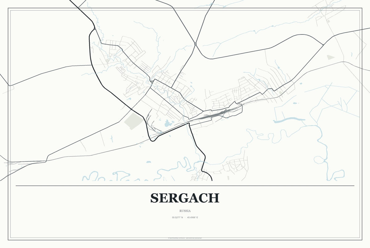 Sergach, Russia City Map Aluminum Sign in Gallery Air style