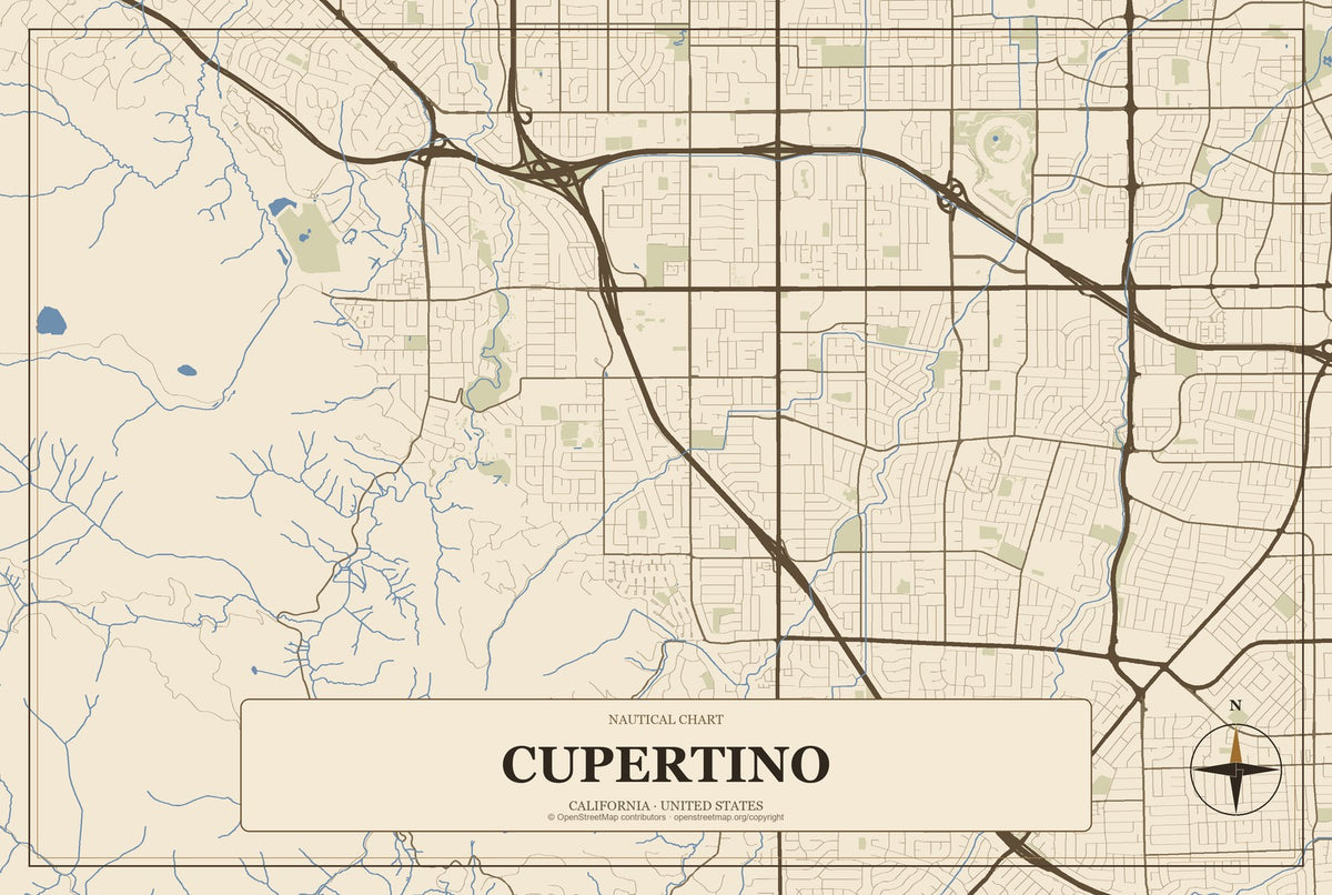 Cupertino, California City Map Aluminum Sign in Heritage Nautical style
