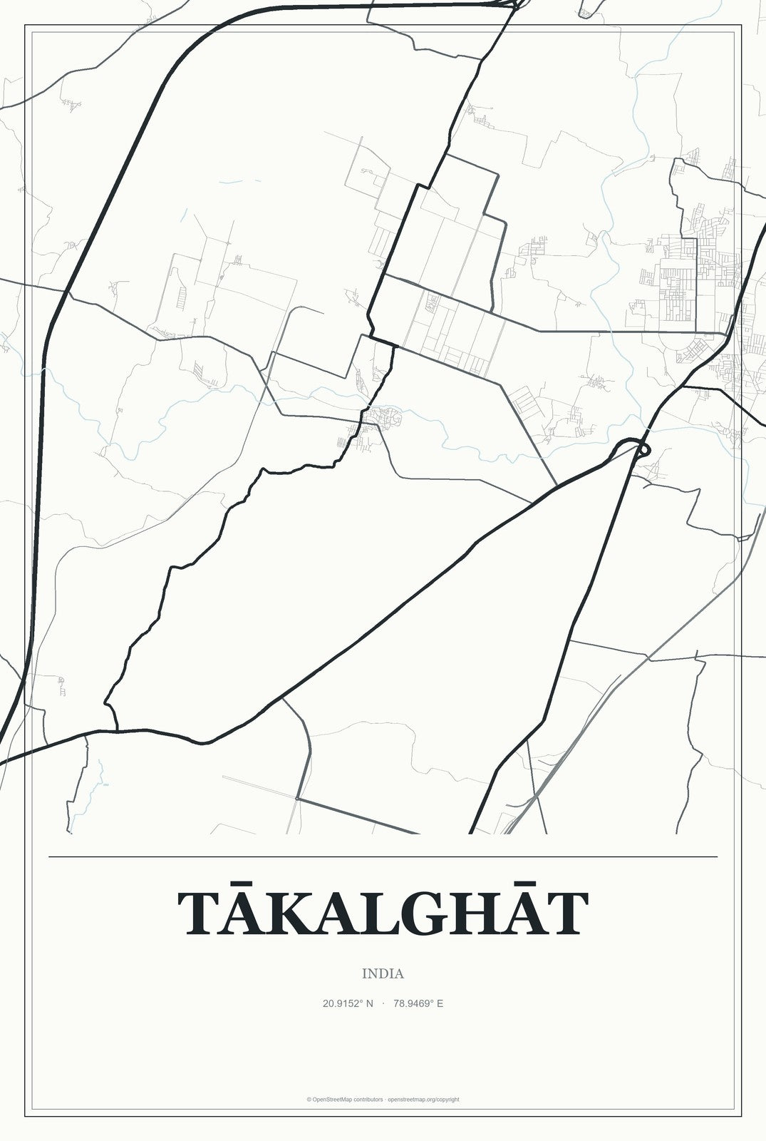 Tākalghāt, India City Map Aluminum Sign in Gallery Air style