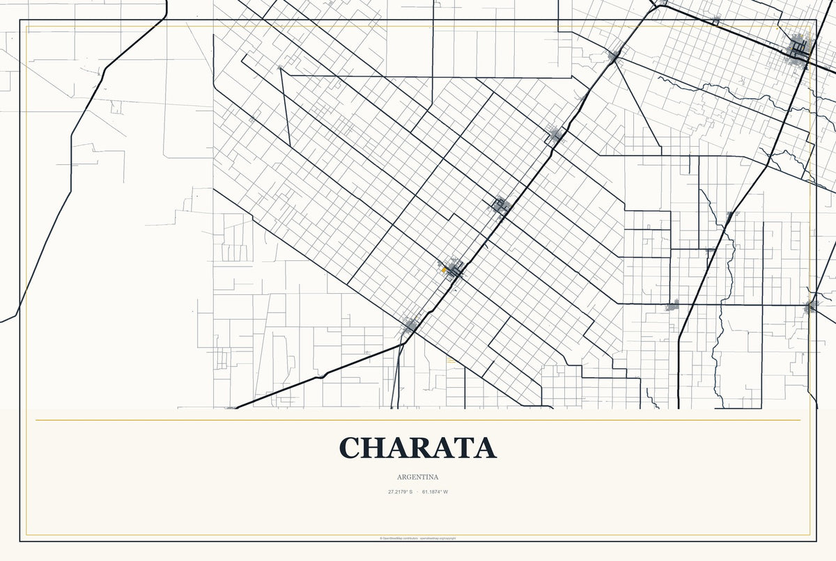 Charata, Argentina City Map Aluminum Sign in Citrine Modern style