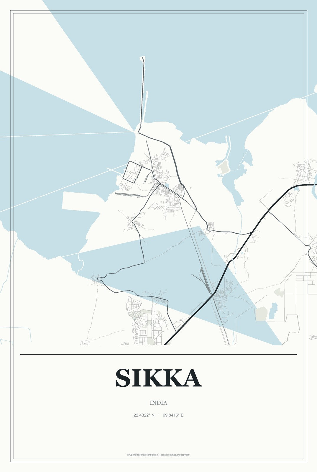 Sikka, India City Map Aluminum Sign in Gallery Air style