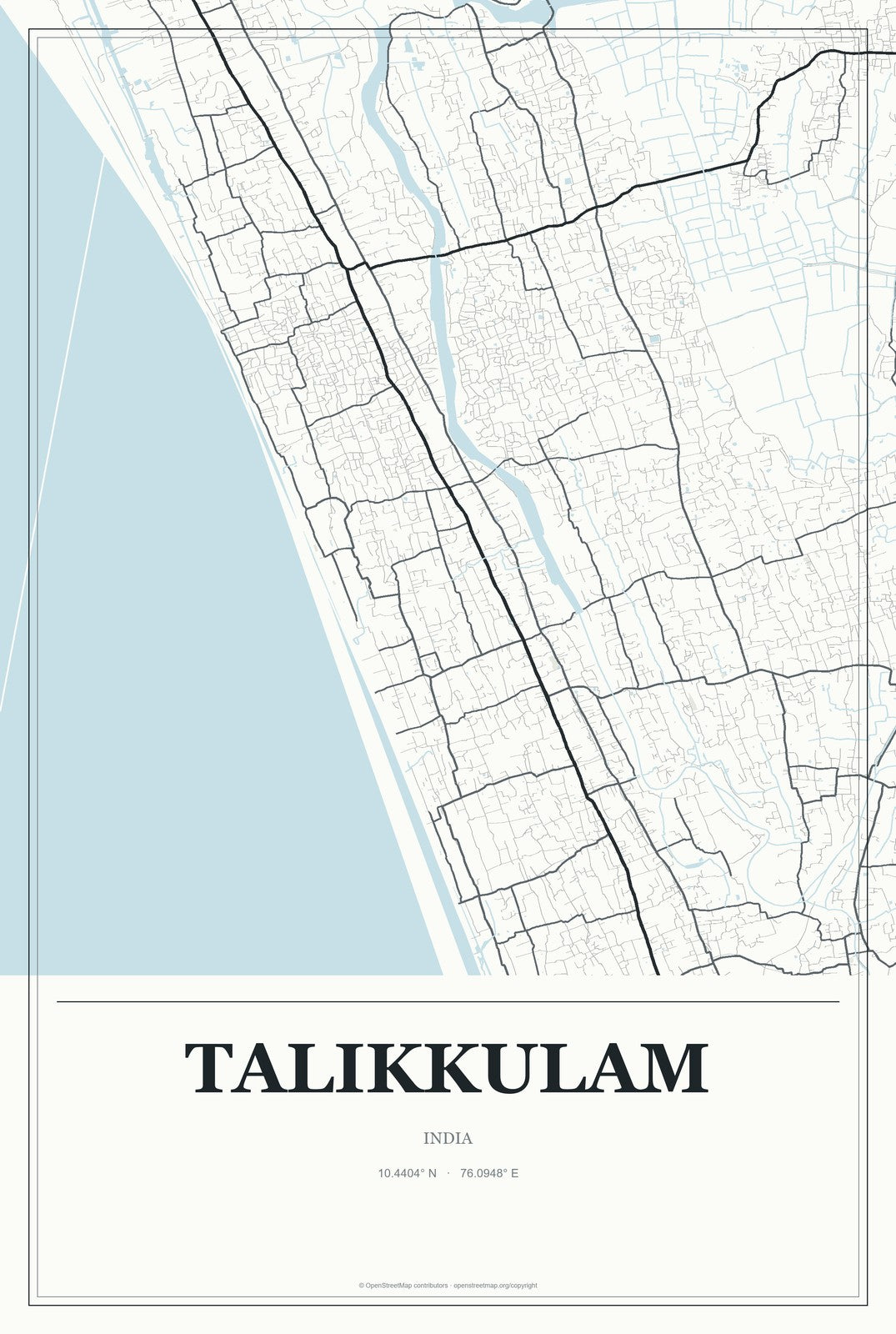 Talikkulam, India City Map Aluminum Sign in Gallery Air style