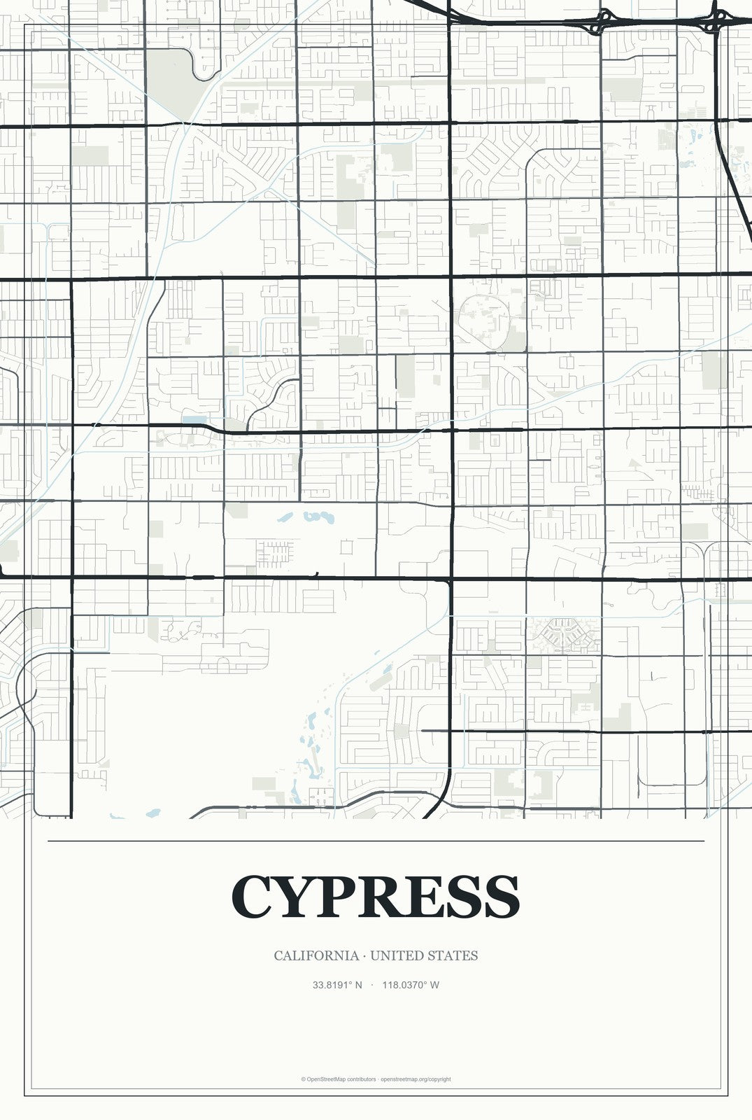 Cypress, California City Map Aluminum Sign in Gallery Air style