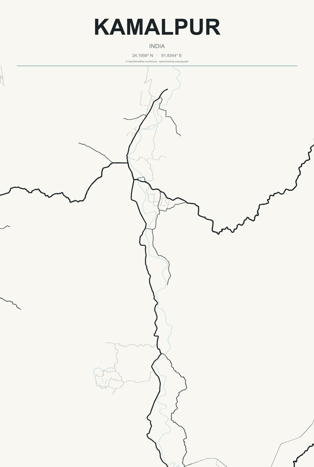 Kamalpur, India City Map Aluminum Sign in Headline Atlas style