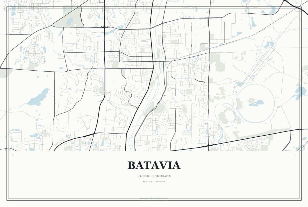 Batavia, Illinois City Map Aluminum Sign in Gallery Air style
