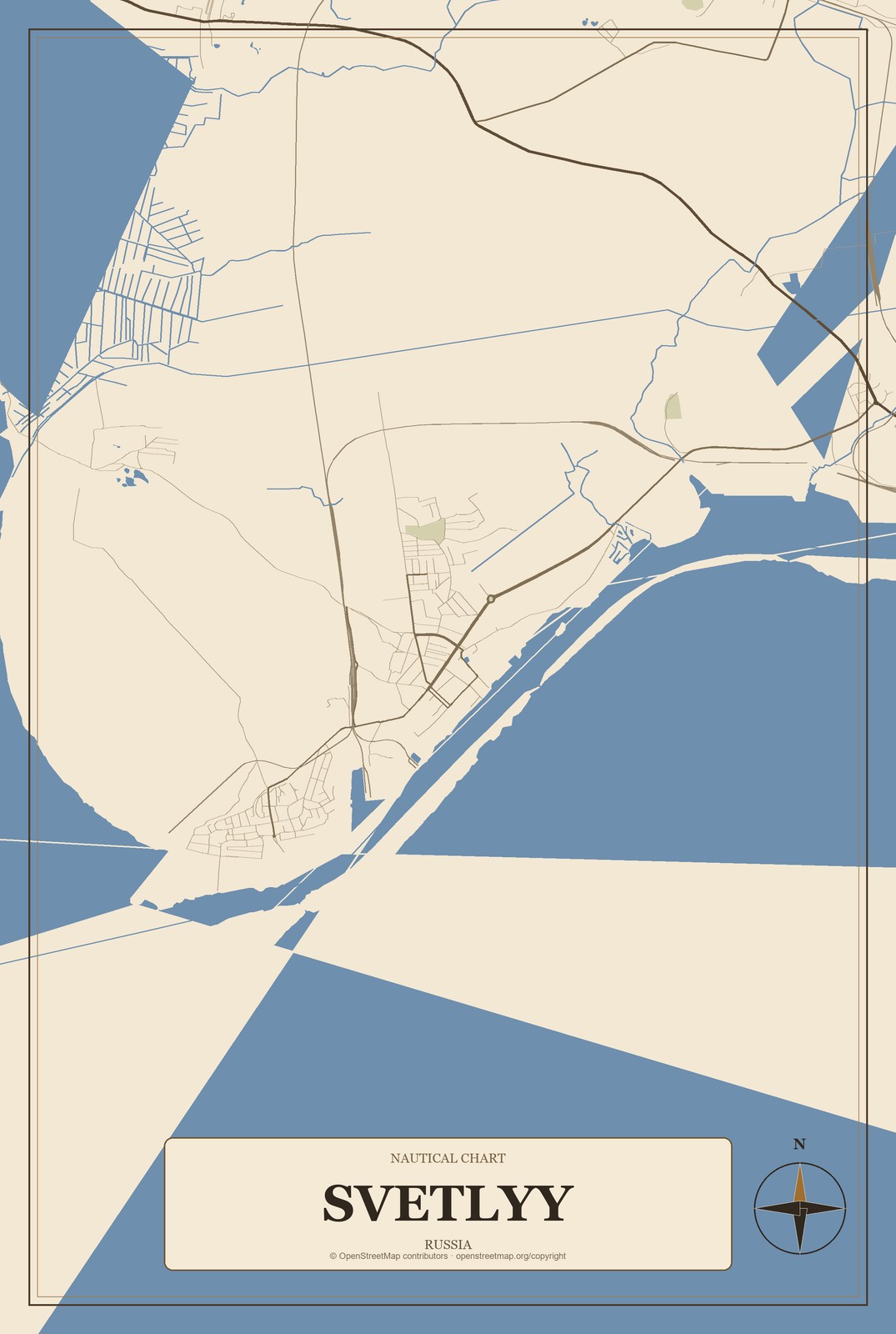 Svetlyy, Kaliningrad Oblast, Russia City Map Aluminum Sign in Heritage Nautical style