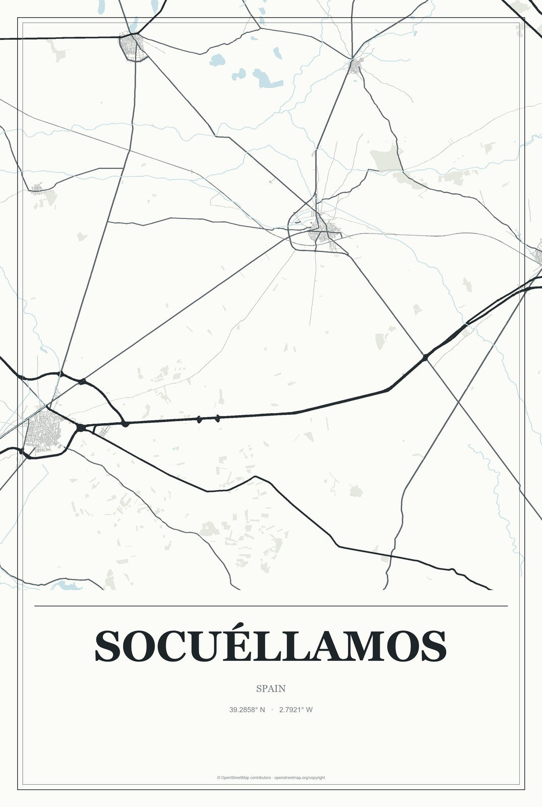 Socuéllamos, Spain City Map Aluminum Sign in Gallery Air style