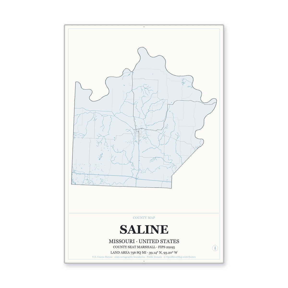 Saline County, Missouri Map Aluminum Sign in Gallery Air style
