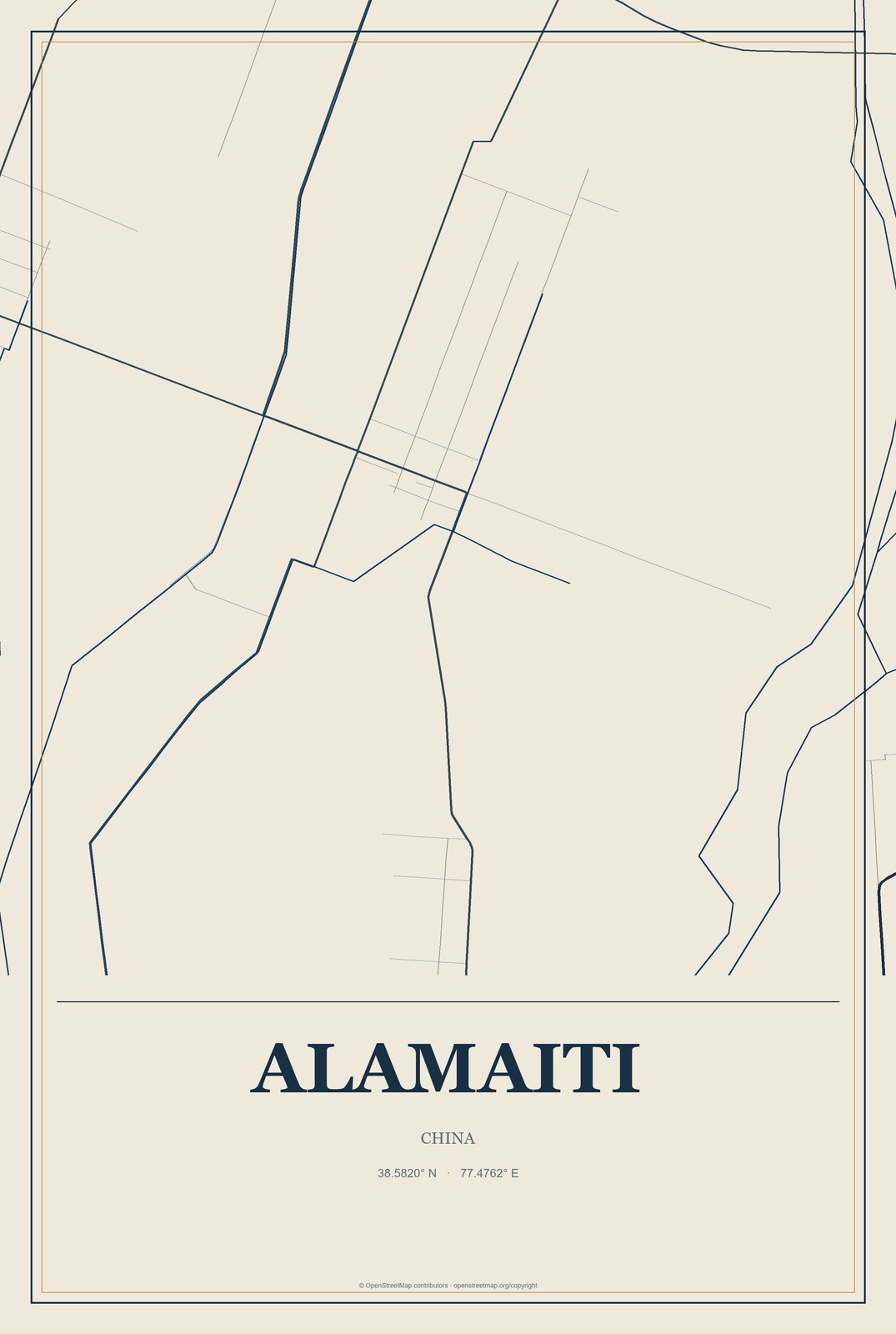 Alamaiti, China City Map Aluminum Sign in Coastal Cutout style