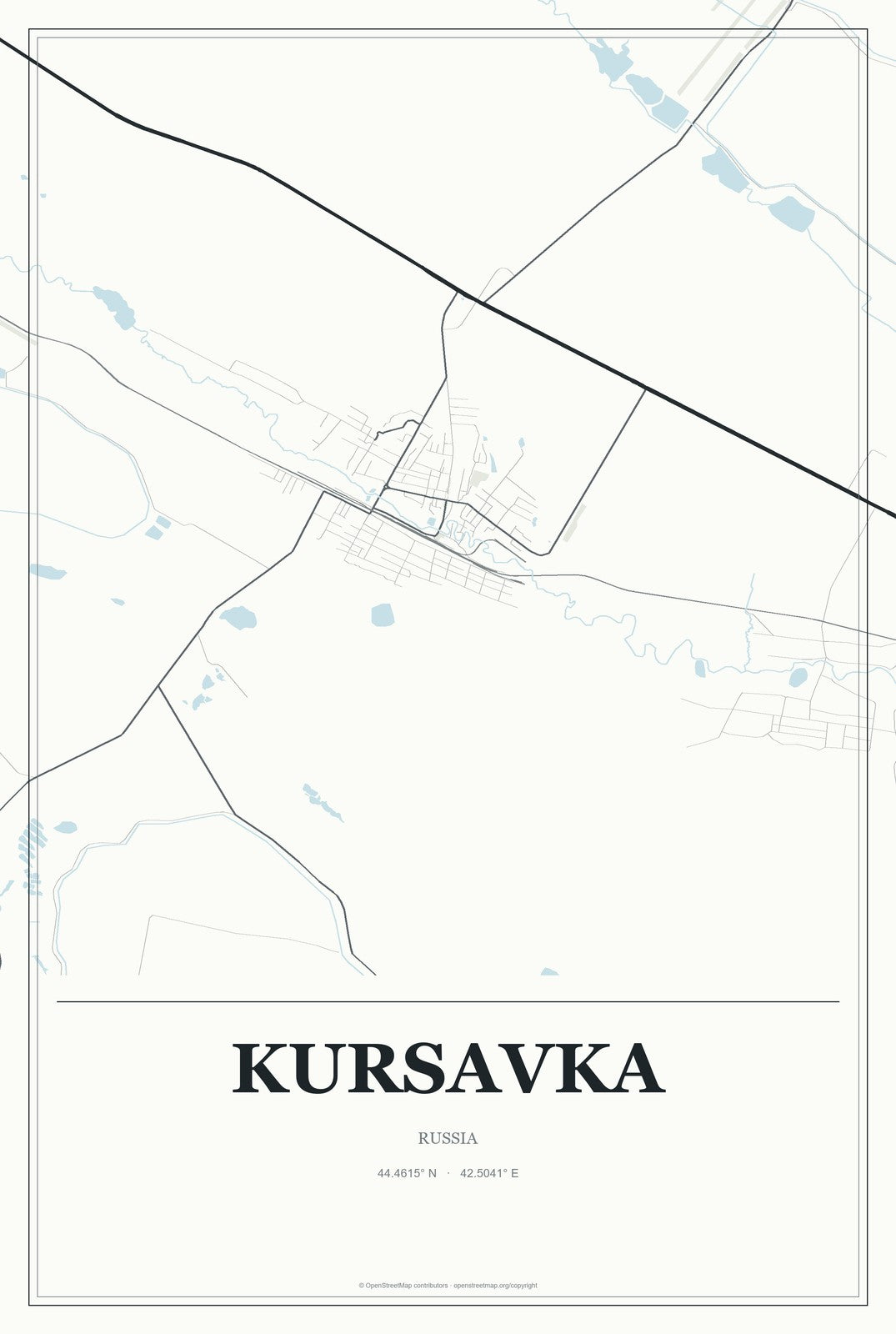 Kursavka, Russia City Map Aluminum Sign in Gallery Air style