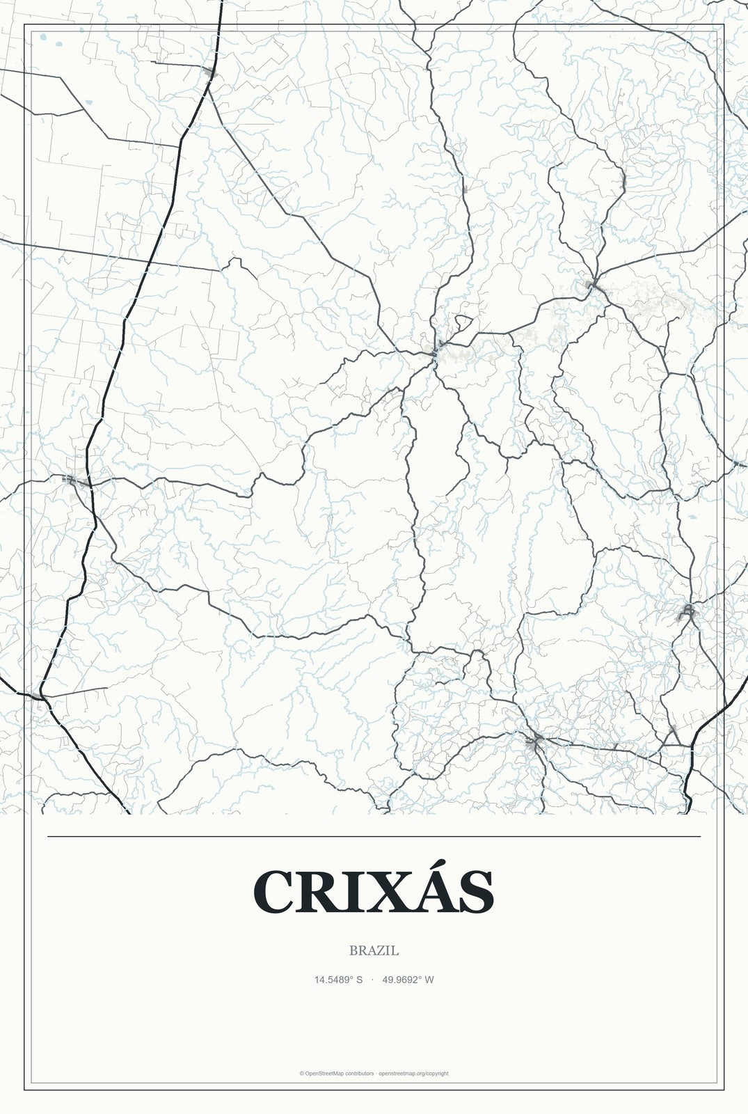 Crixás, Brazil City Map Aluminum Sign in Gallery Air style