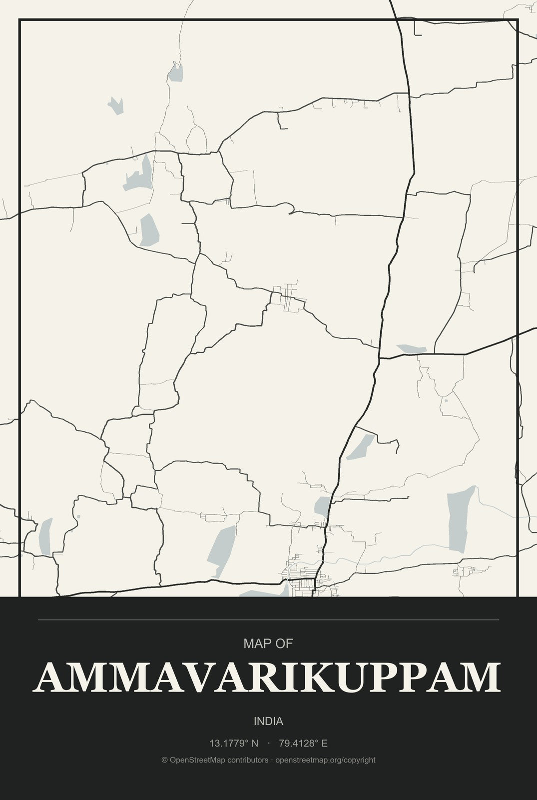 Ammavarikuppam, India City Map Aluminum Sign in Museum Plaque style