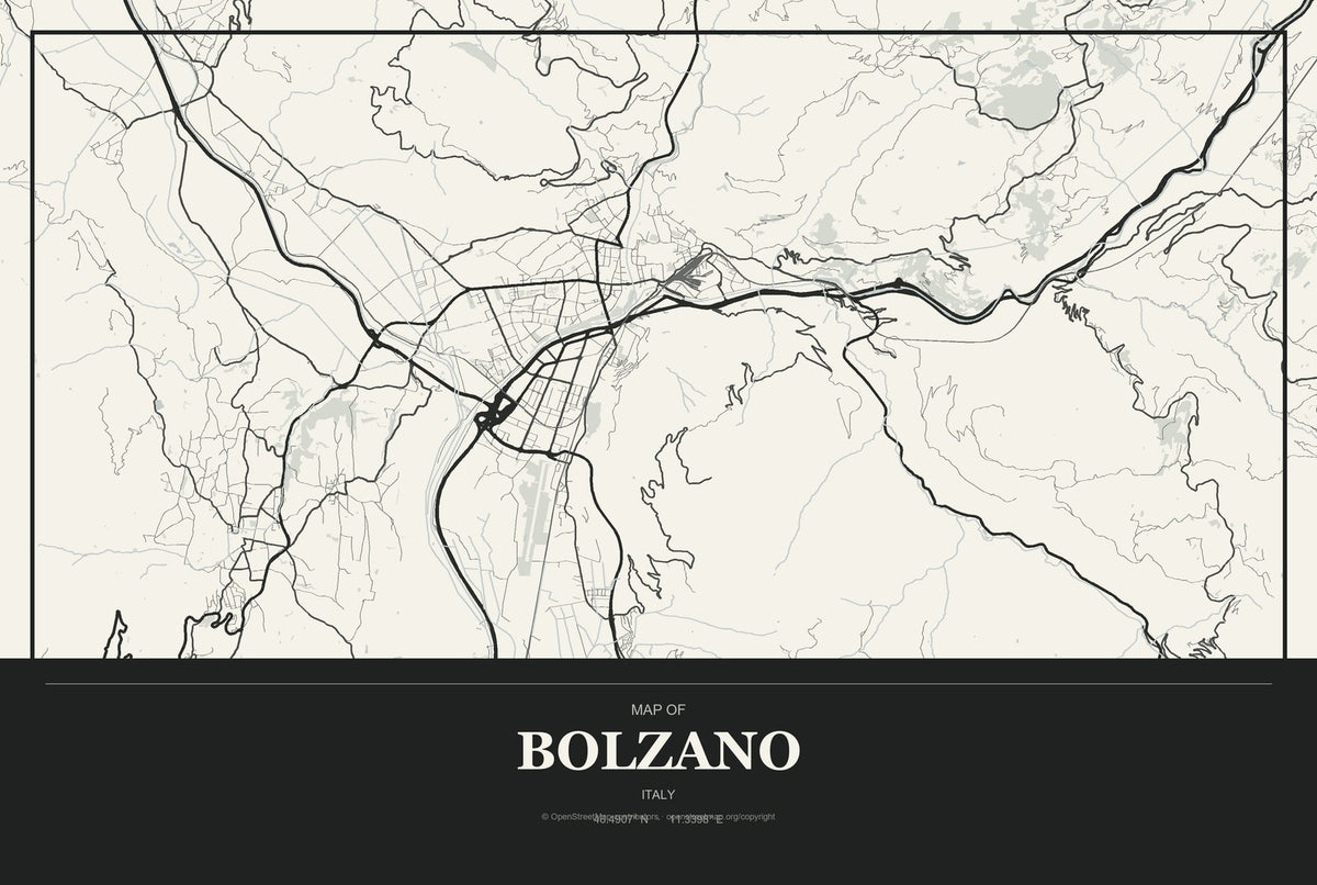 Bolzano, Italy City Map Aluminum Sign in Museum Plaque style