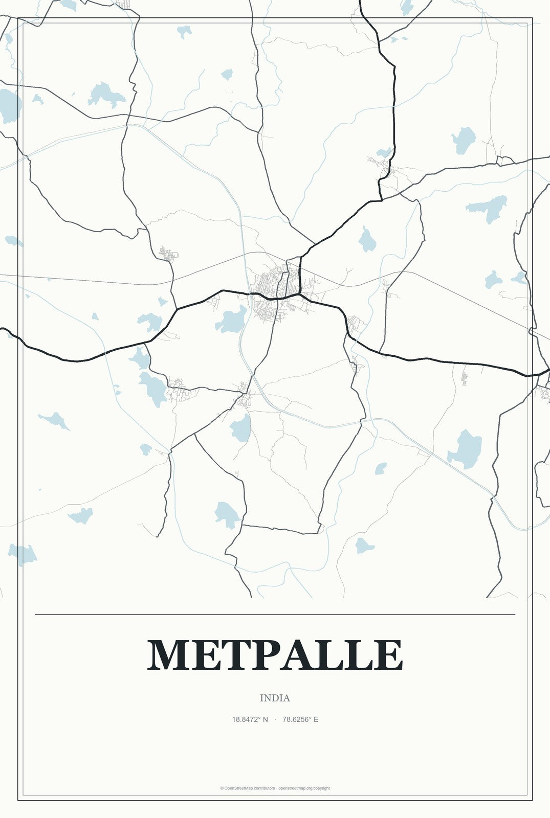 Metpalle, India City Map Aluminum Sign in Gallery Air style
