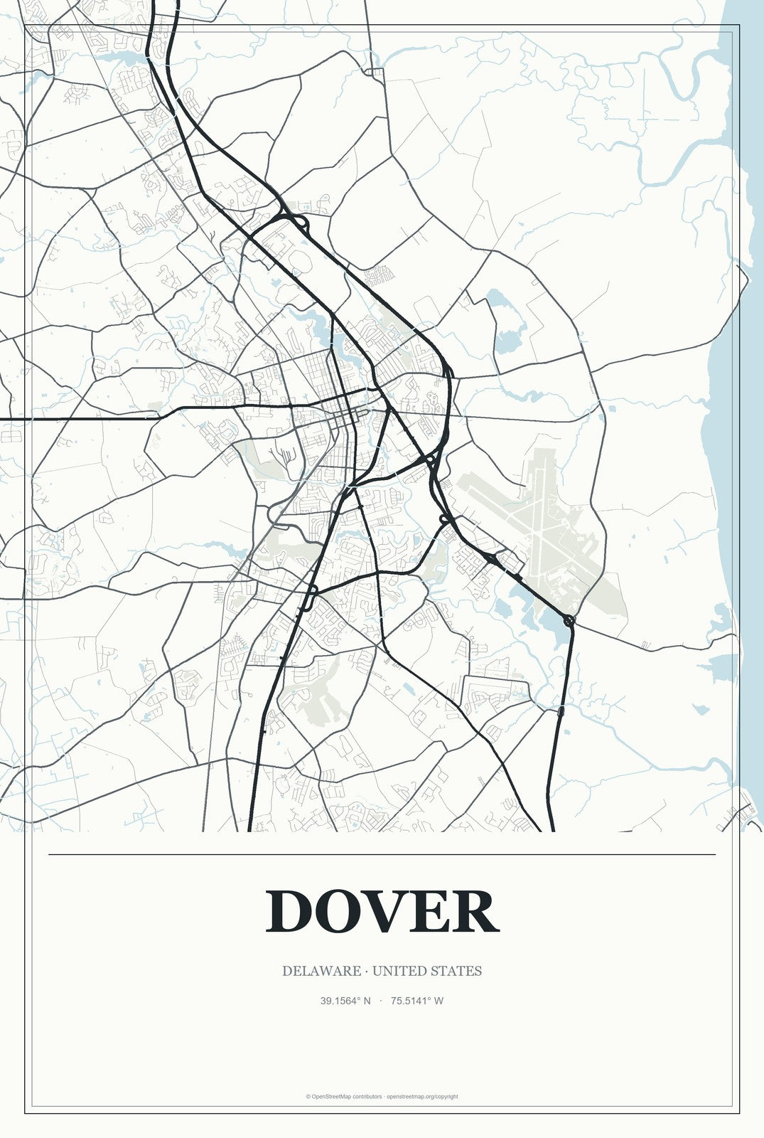 Dover, Delaware City Map Aluminum Sign in Gallery Air style