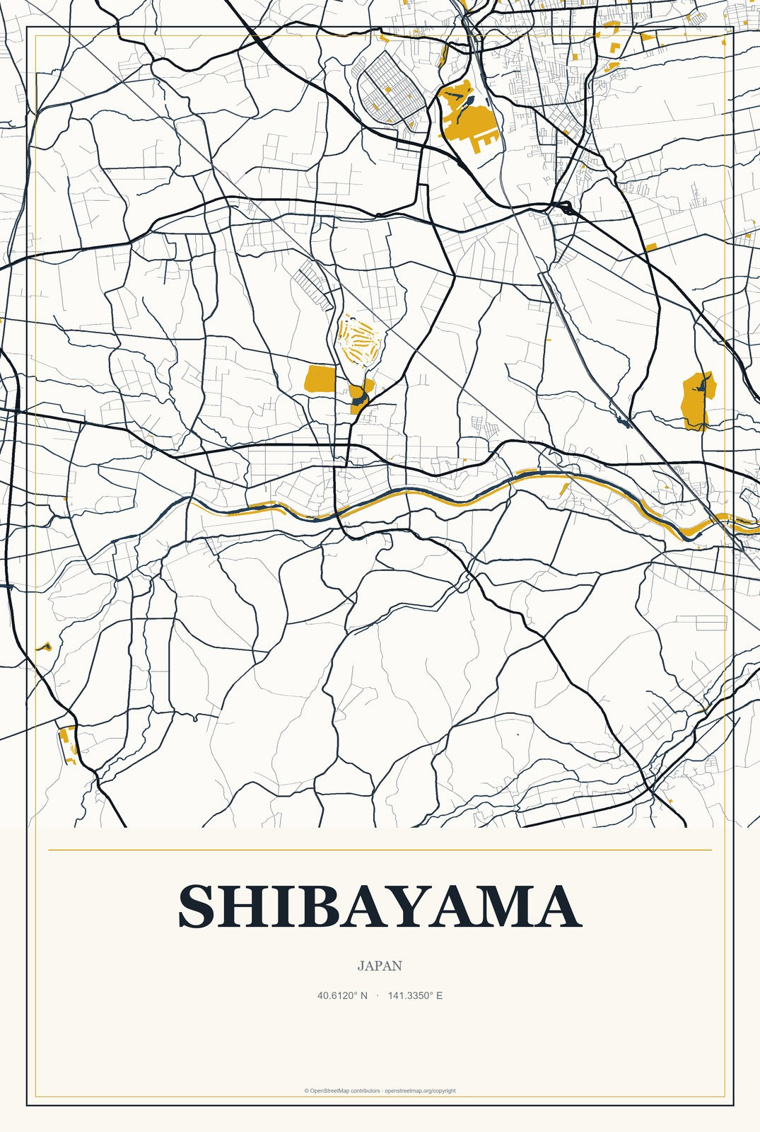 Shibayama, Japan City Map Aluminum Sign in Citrine Modern style