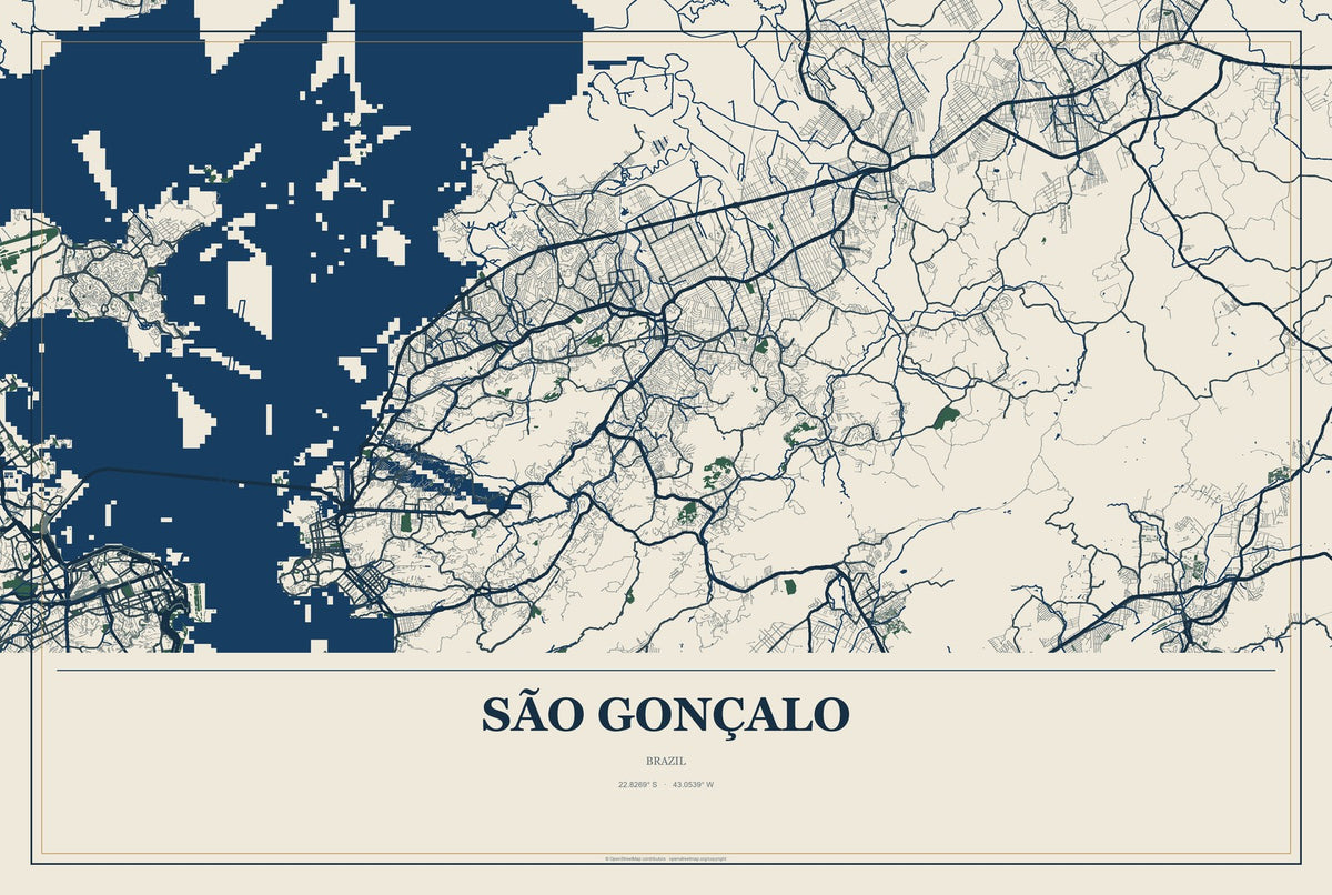 São Gonçalo, Brazil City Map Aluminum Sign in Coastal Cutout style