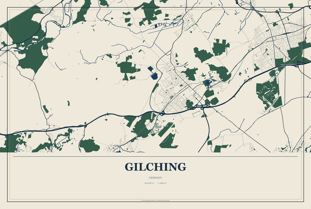 Gilching, Germany City Map Aluminum Sign in Coastal Cutout style