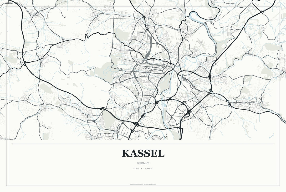 Kassel, Germany City Map Aluminum Sign in Gallery Air style