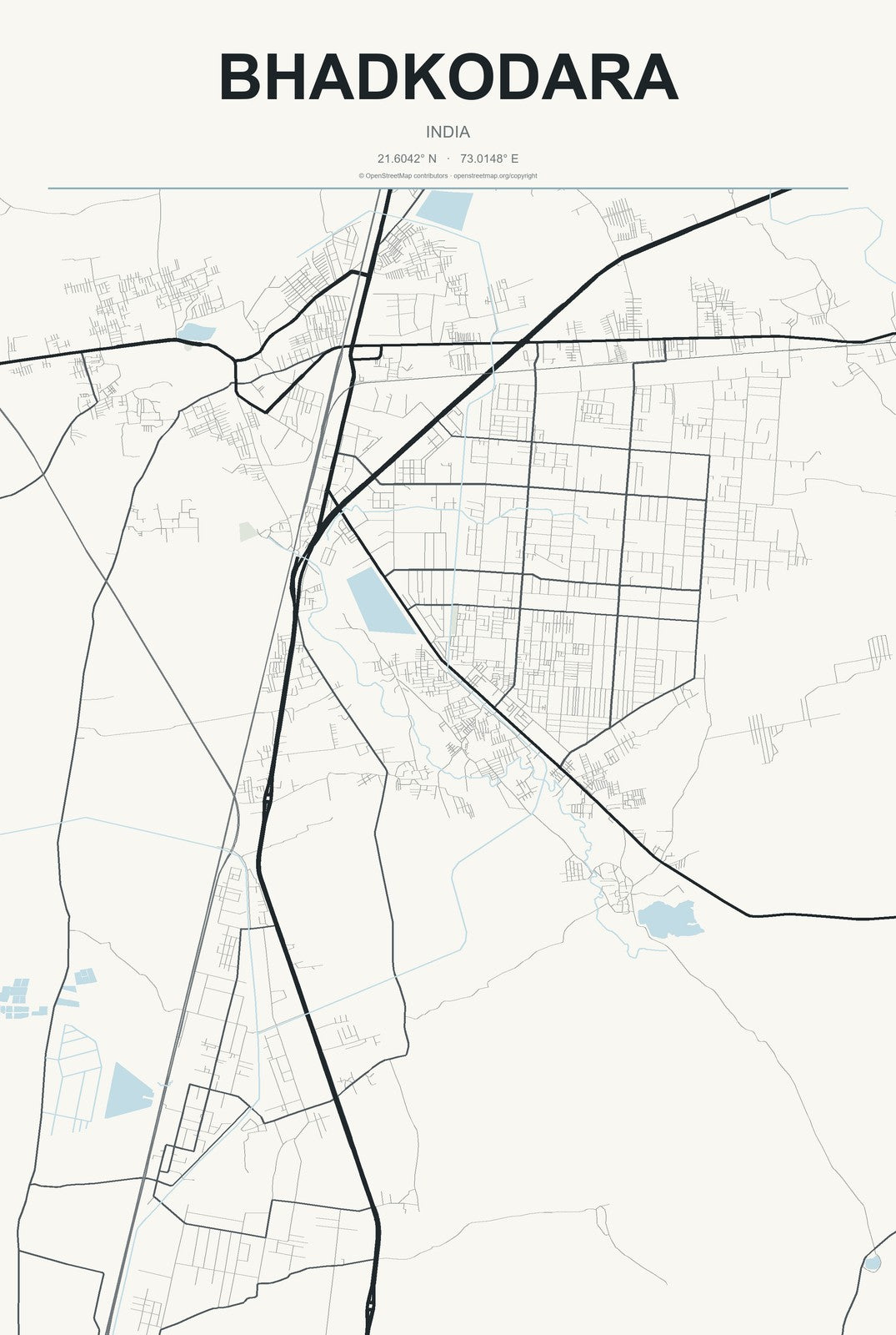 Bhadkodara, India City Map Aluminum Sign in Headline Atlas style
