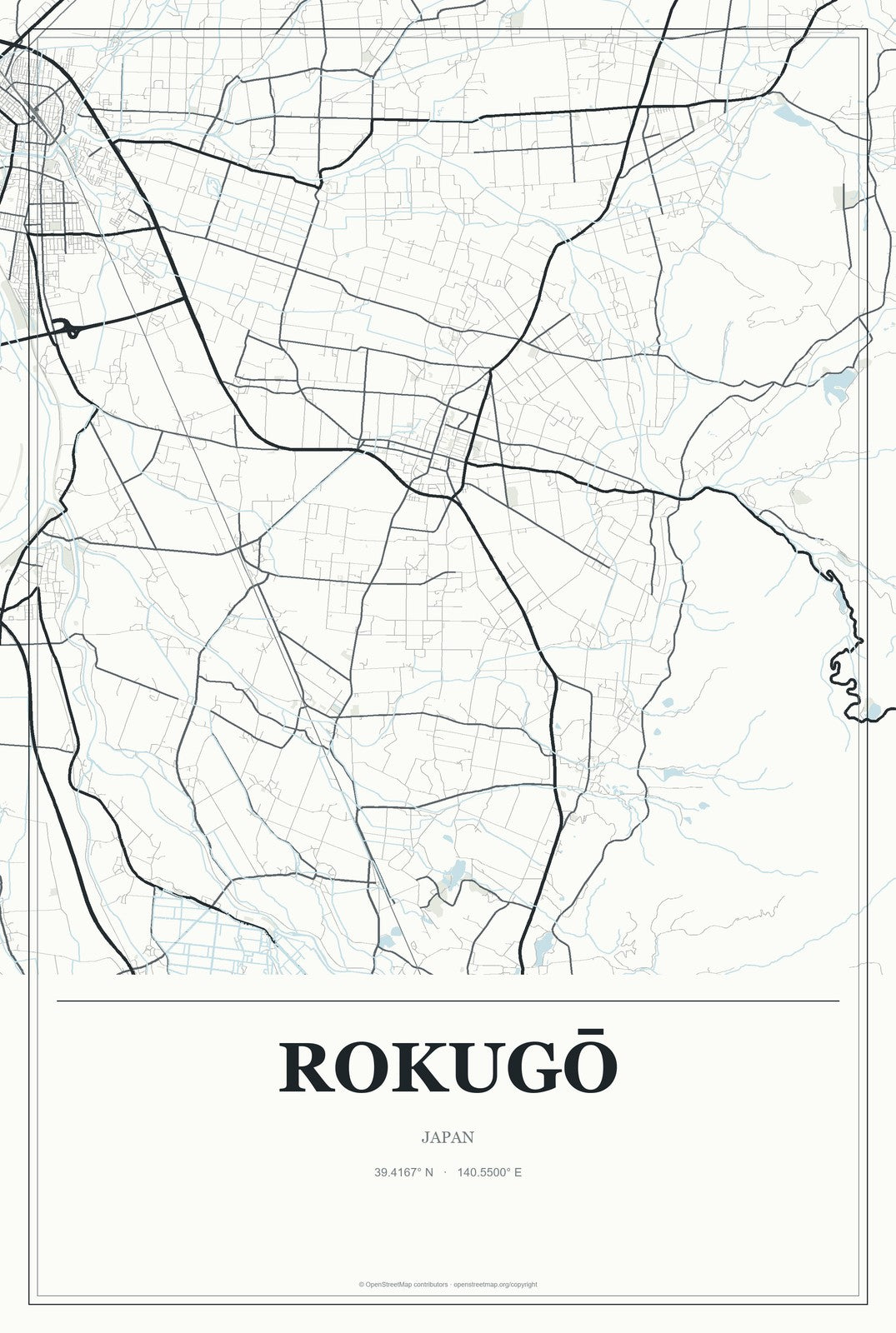 Rokugō, Japan City Map Aluminum Sign in Gallery Air style