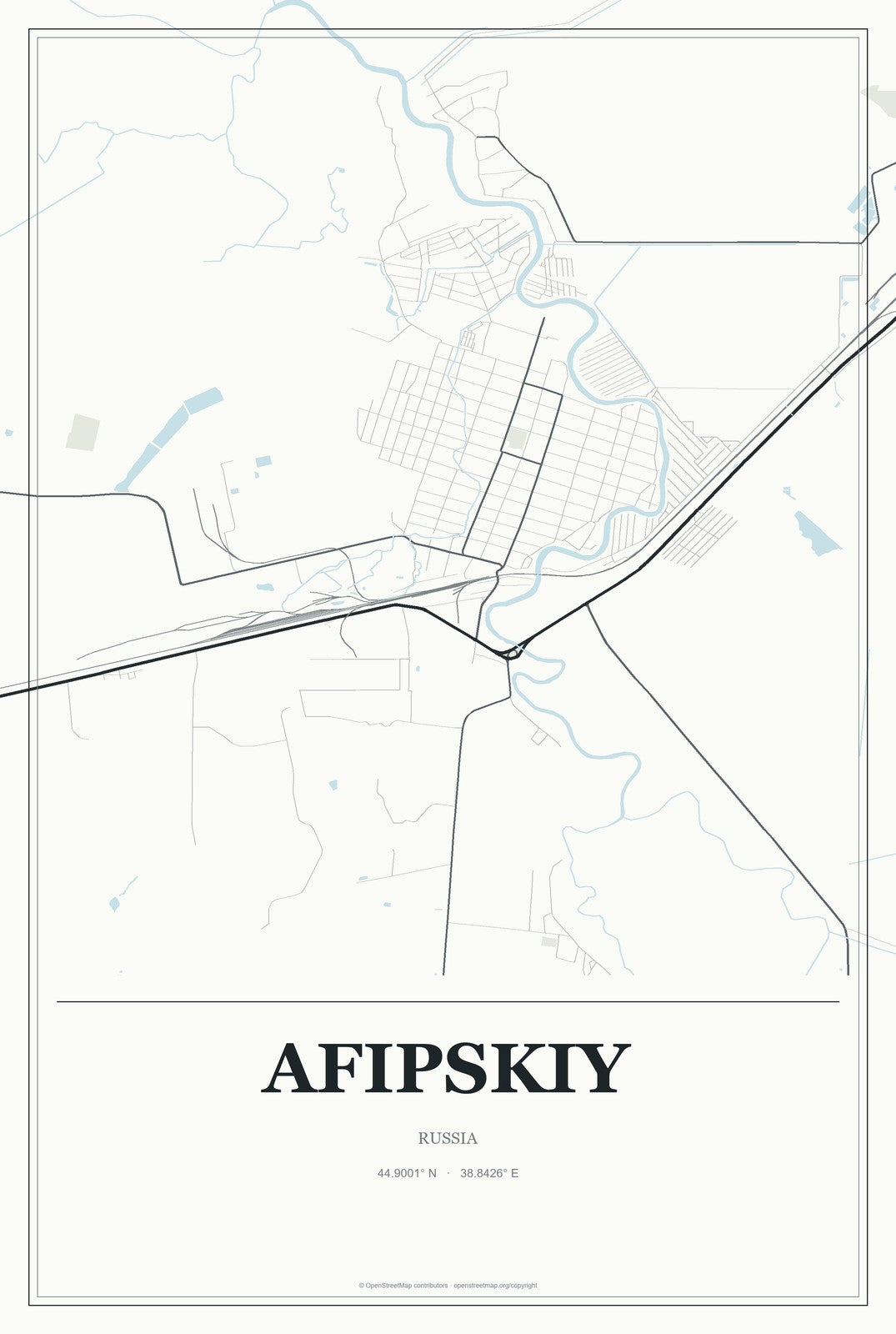 Afipskiy, Russia City Map Aluminum Sign in Gallery Air style