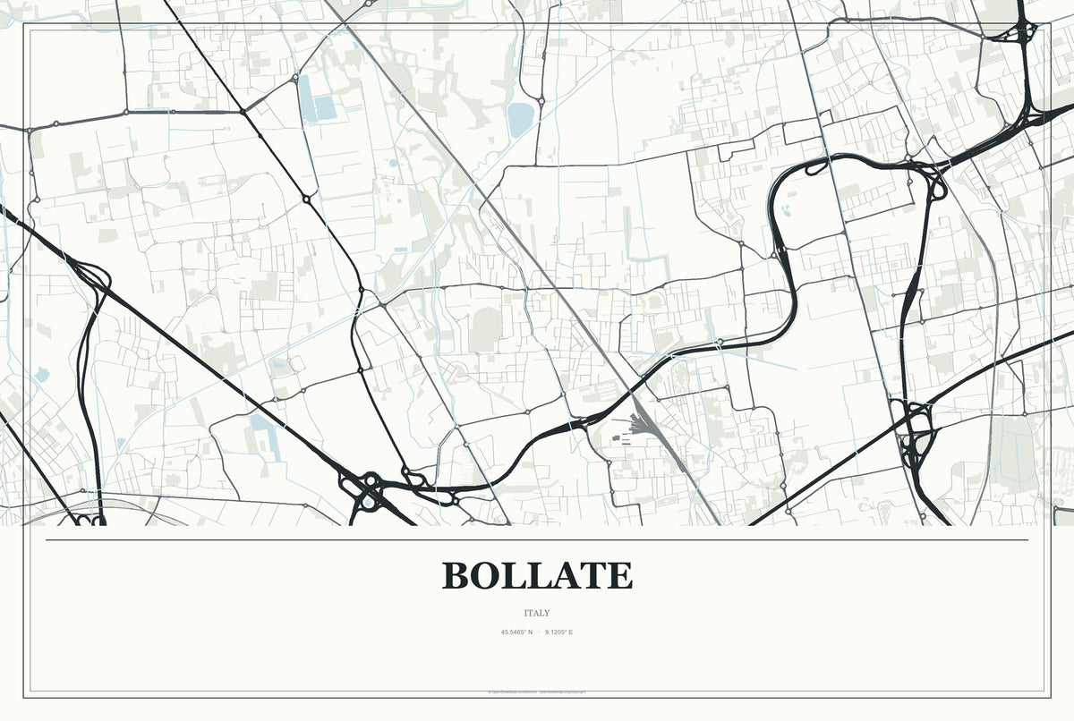 Bollate, Italy City Map Aluminum Sign in Gallery Air style