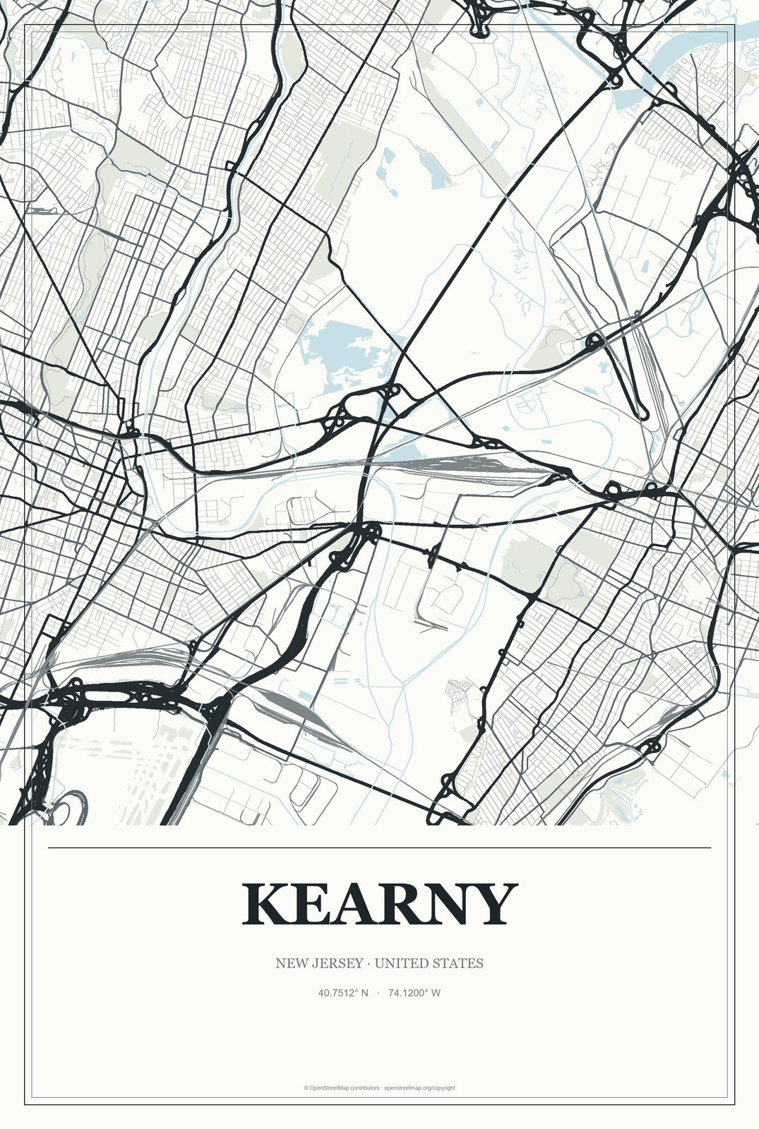 Kearny, New Jersey City Map Aluminum Sign in Gallery Air style