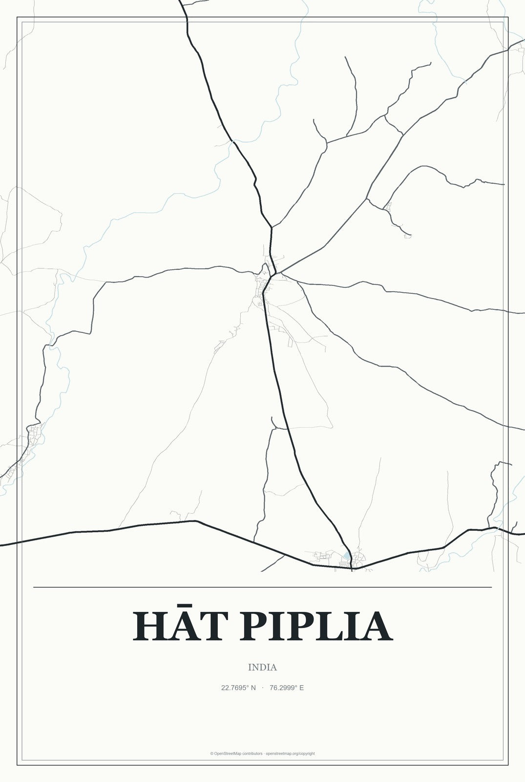 Hāt Piplia, India City Map Aluminum Sign in Gallery Air style