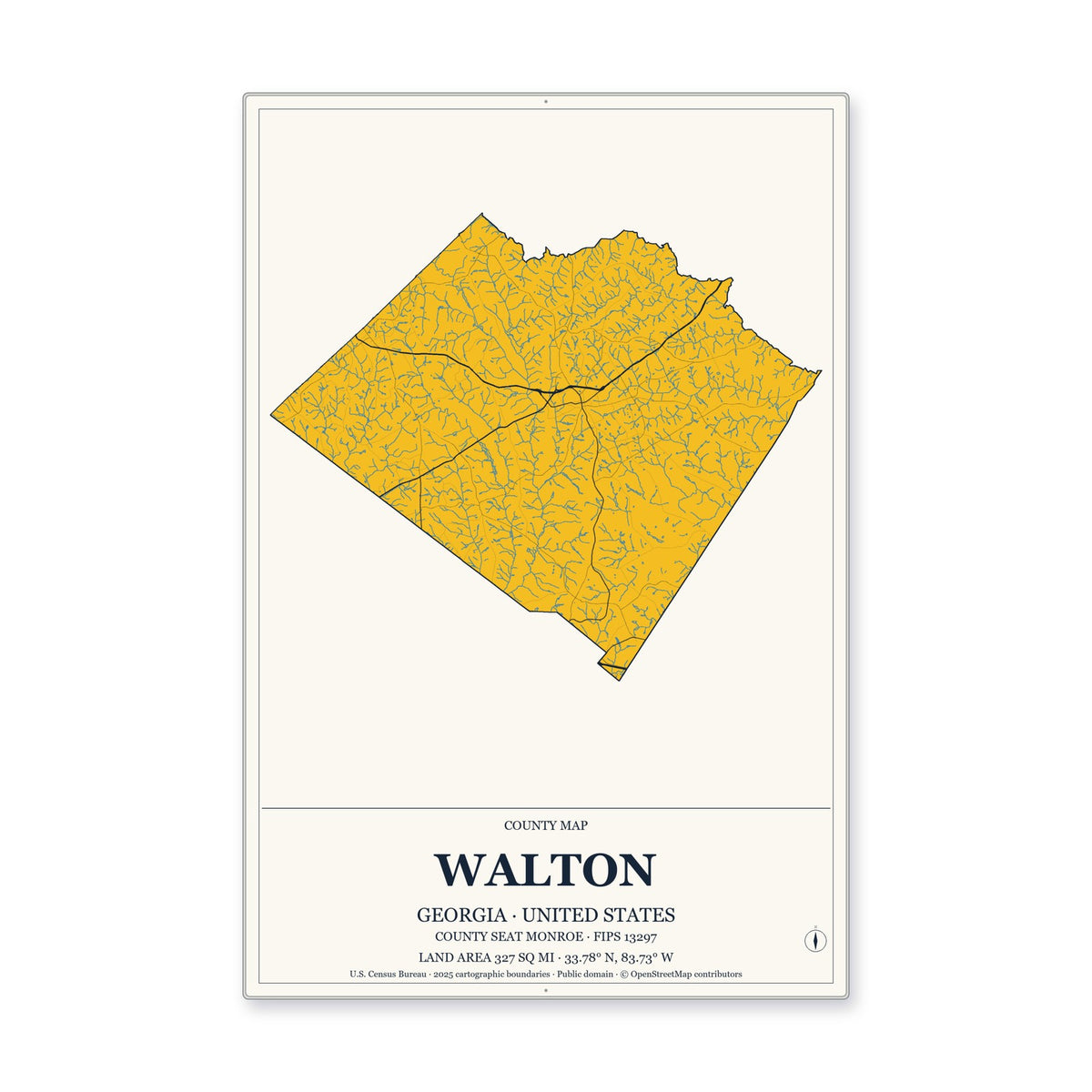 Walton County, Georgia Map Aluminum Sign in Citrine Modern style
