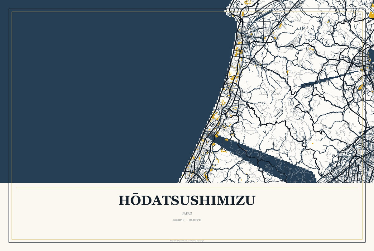 Hōdatsushimizu, Japan City Map Aluminum Sign in Citrine Modern style