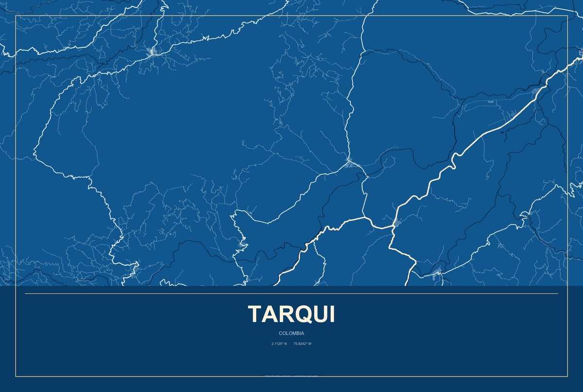 Tarqui, Colombia City Map Aluminum Sign in Harbor Cobalt style