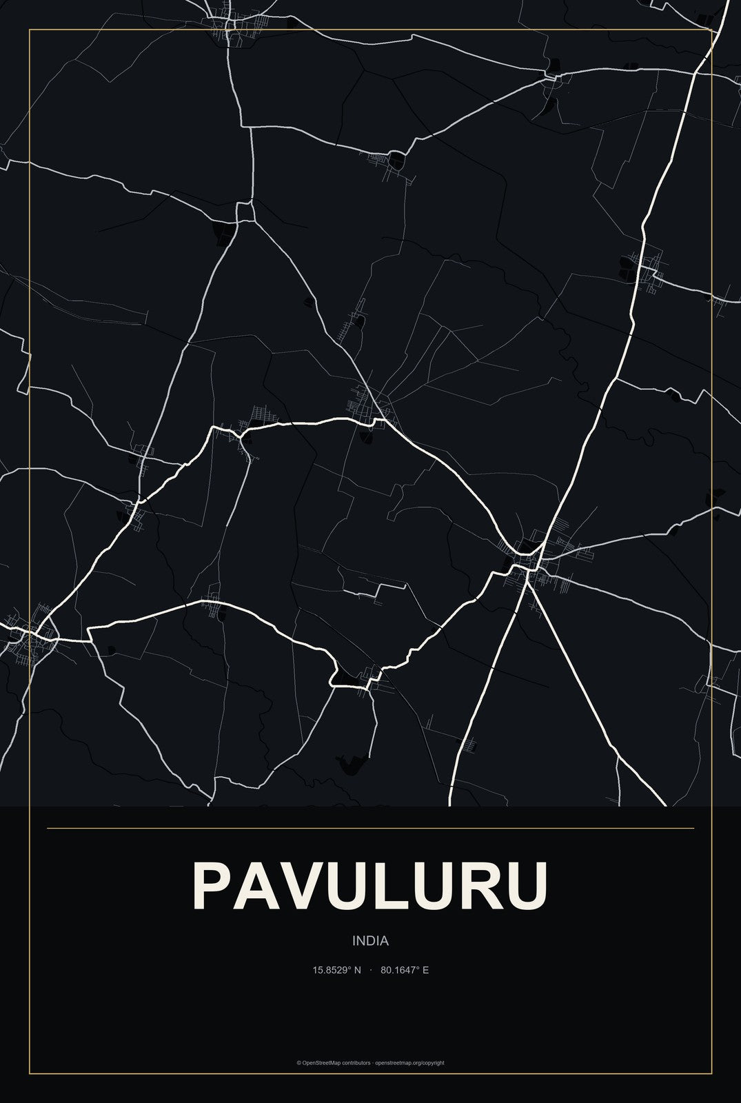 Pavuluru, India City Map Aluminum Sign in Metropolitan Noir style