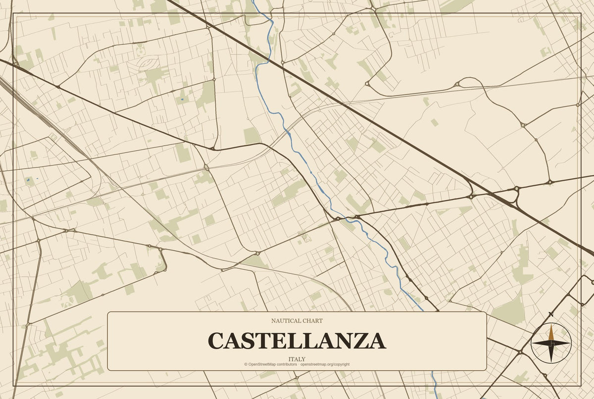 Castellanza, Italy City Map Aluminum Sign in Heritage Nautical style