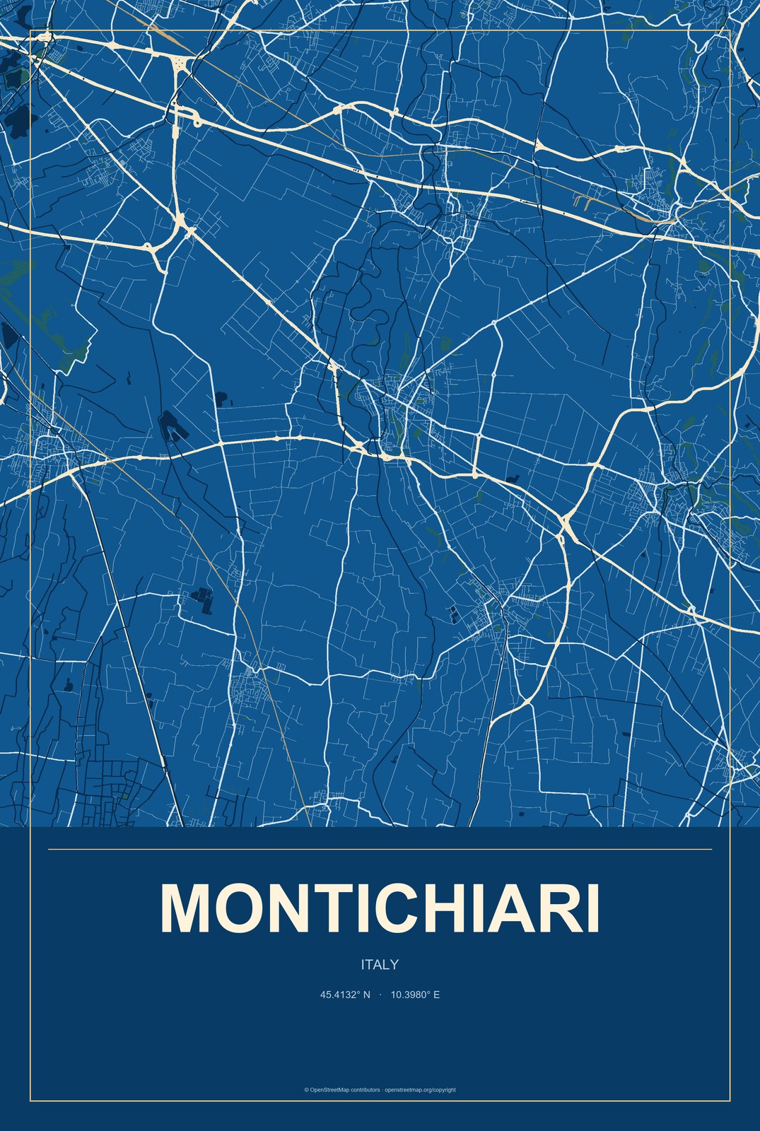 Montichiari, Italy City Map Aluminum Sign in Harbor Cobalt style