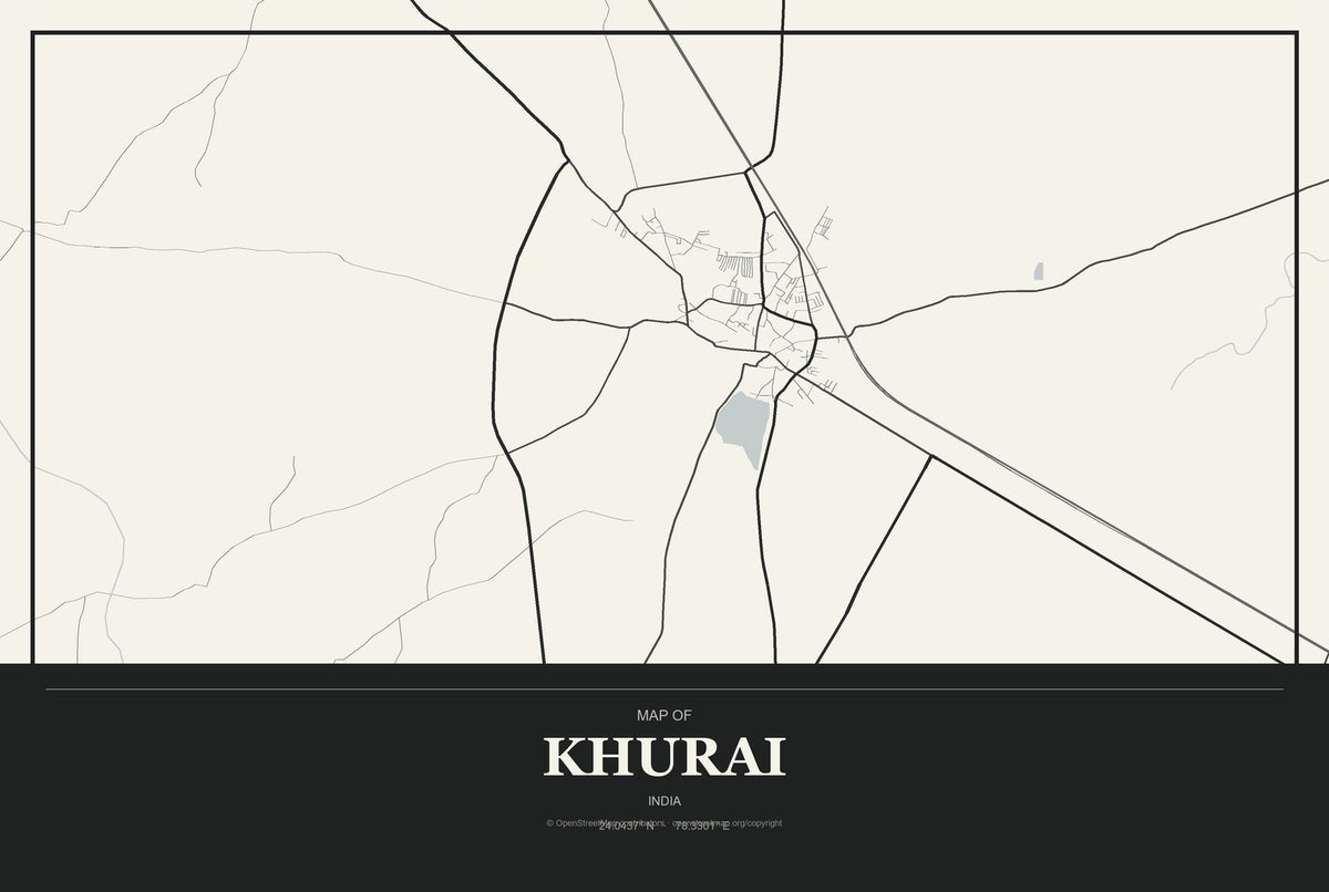Khurai, India City Map Aluminum Sign in Museum Plaque style