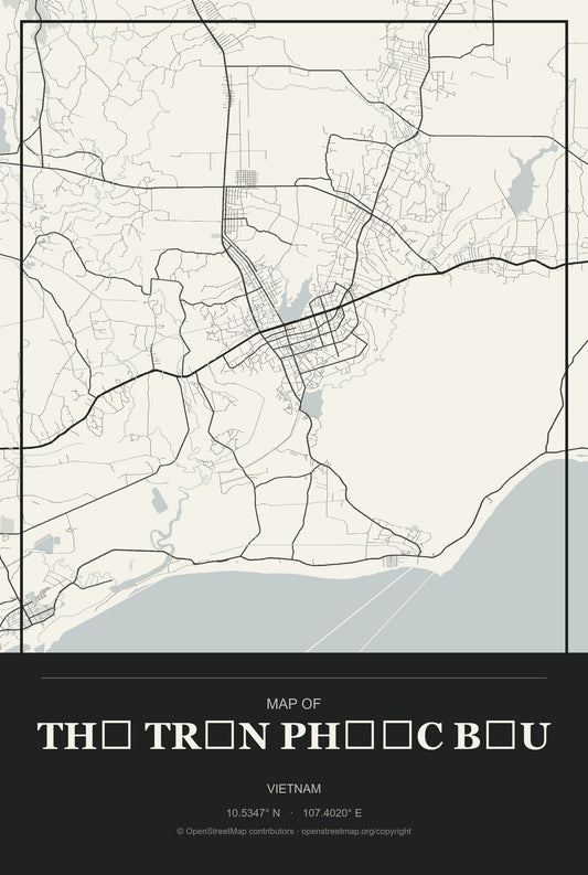 Thị Trấn Phước Bửu, Vietnam City Map Aluminum Sign in Museum Plaque style